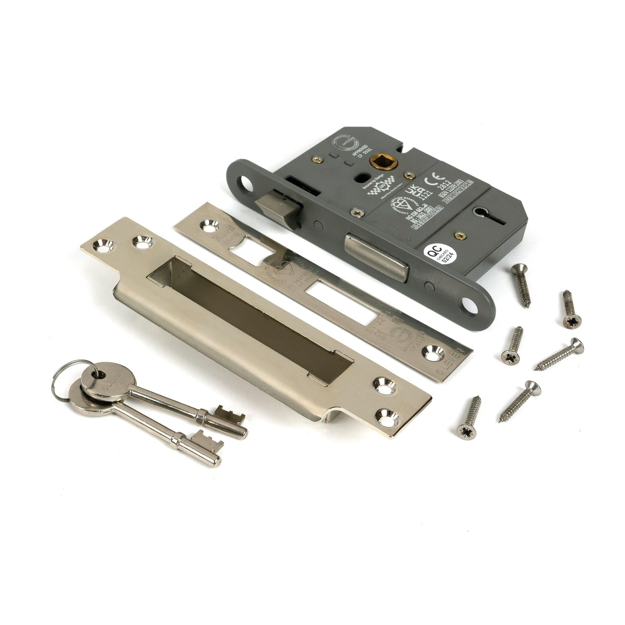 Polished Nickel 3" 5 Lever BS Sash Lock KA - Sash Locks - From The Anvil - Yester Home