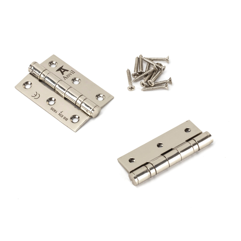 Polished Nickel 3" Ball Bearing Butt Hinge (pair) ss | From The Anvil-Butt Hinges-Yester Home