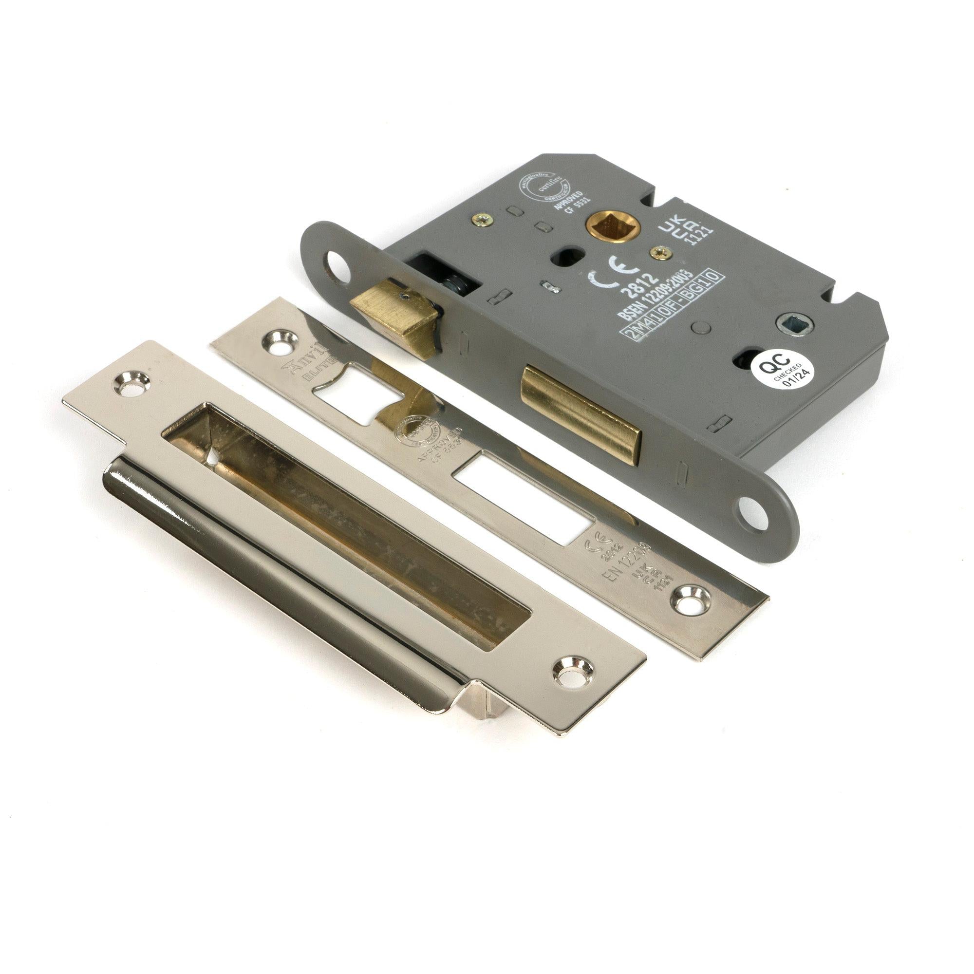 Polished Nickel 3" Heavy Duty Bathroom Mortice Lock - Bathroom Locks - From The Anvil - Yester Home