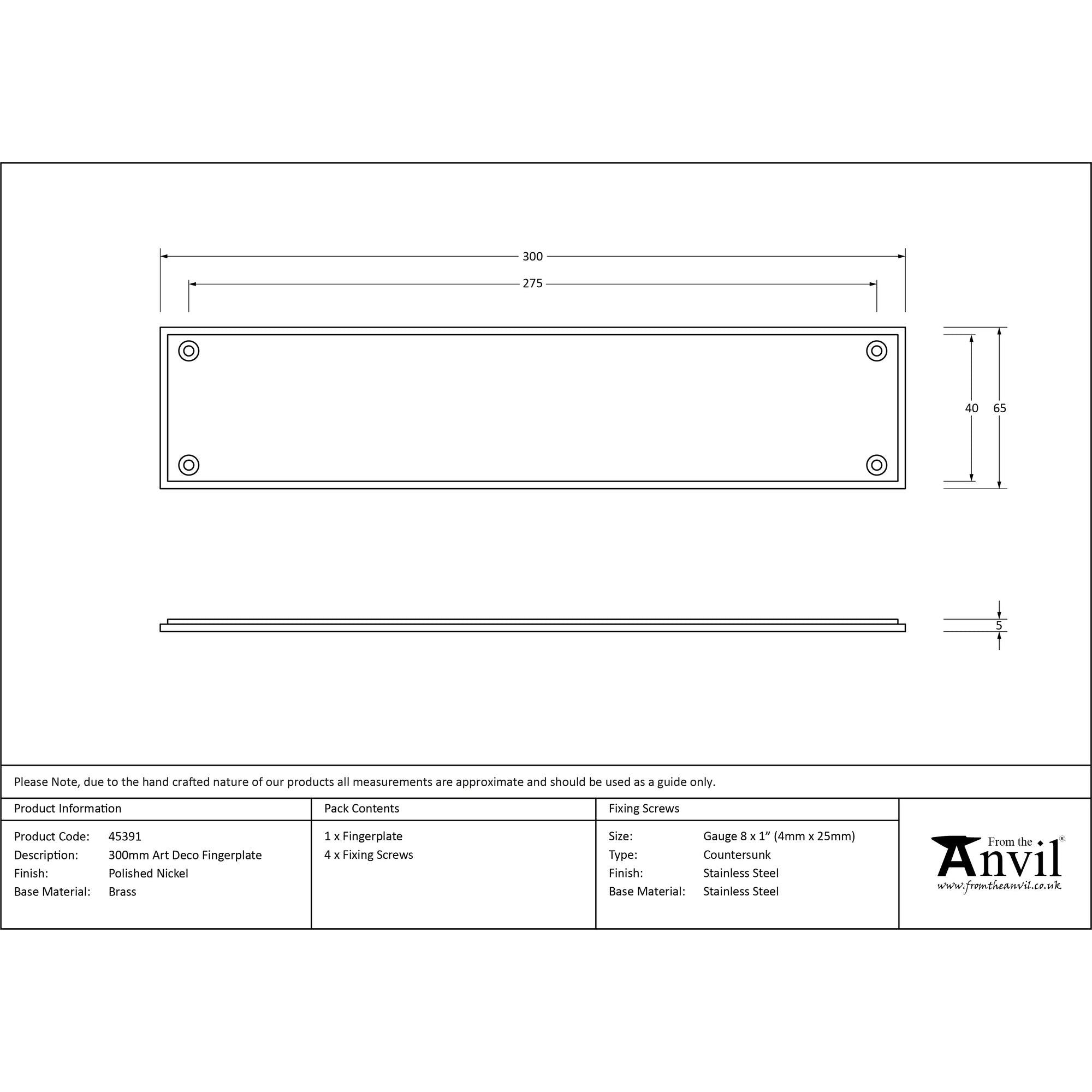 Polished Nickel 300mm Art Deco Fingerplate | From The Anvil - Fingerplates - From The Anvil - Yester Home