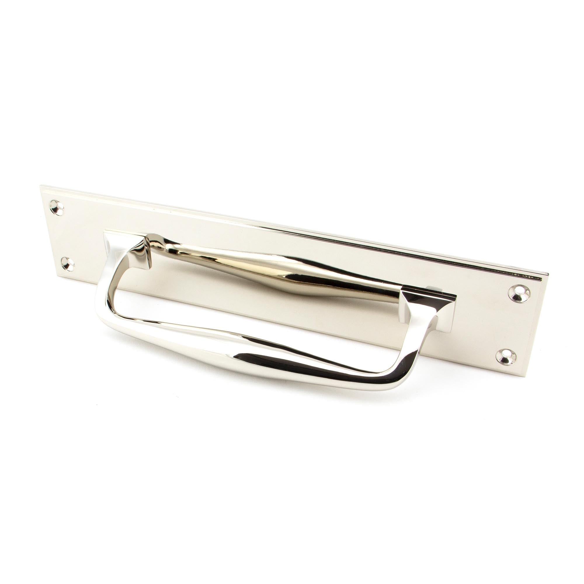 Polished Nickel 300mm Art Deco Pull Handle on Backplate | From The Anvil - On Backplate - From The Anvil - Yester Home