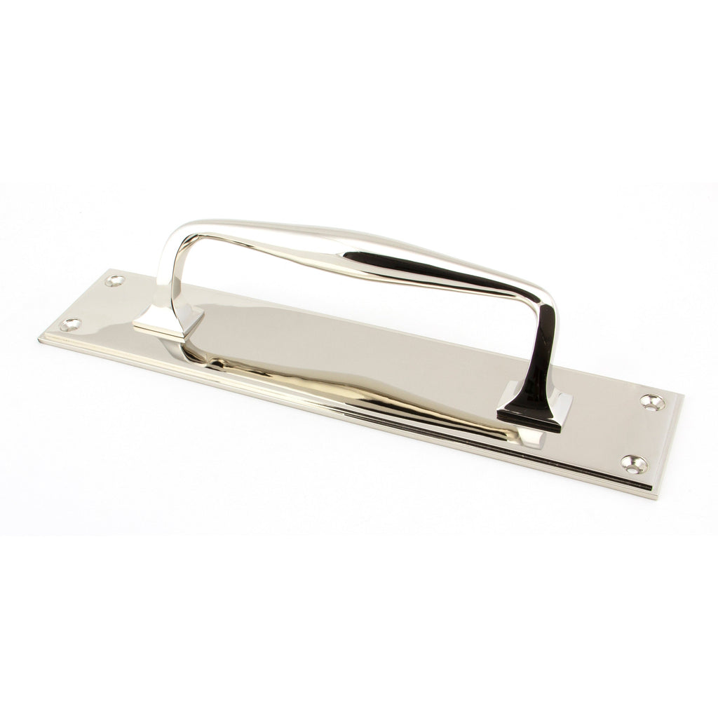 Polished Nickel 300mm Art Deco Pull Handle on Backplate | From The Anvil