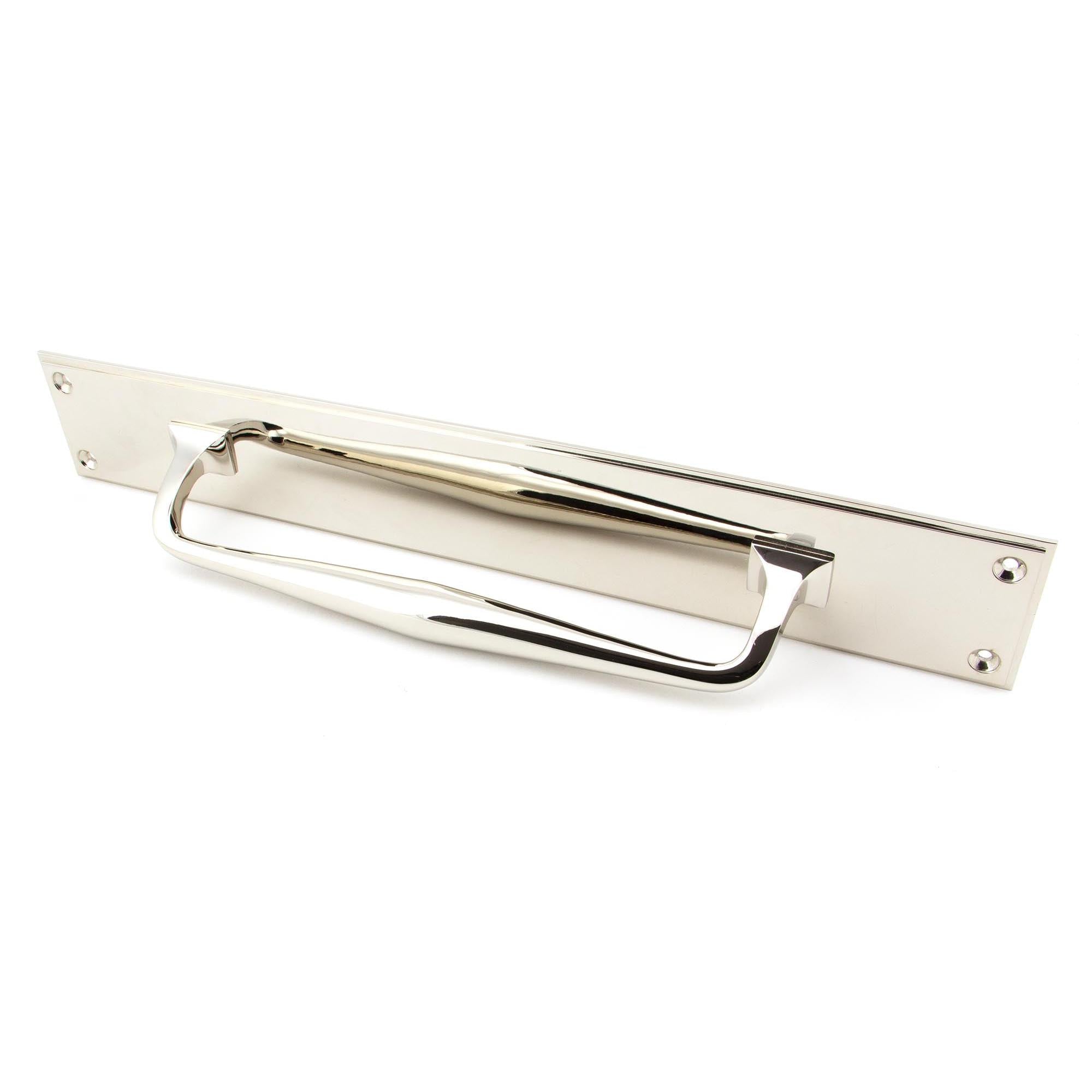 Polished Nickel 425mm Art Deco Pull Handle on Backplate | From The Anvil - On Backplate - From The Anvil - Yester Home