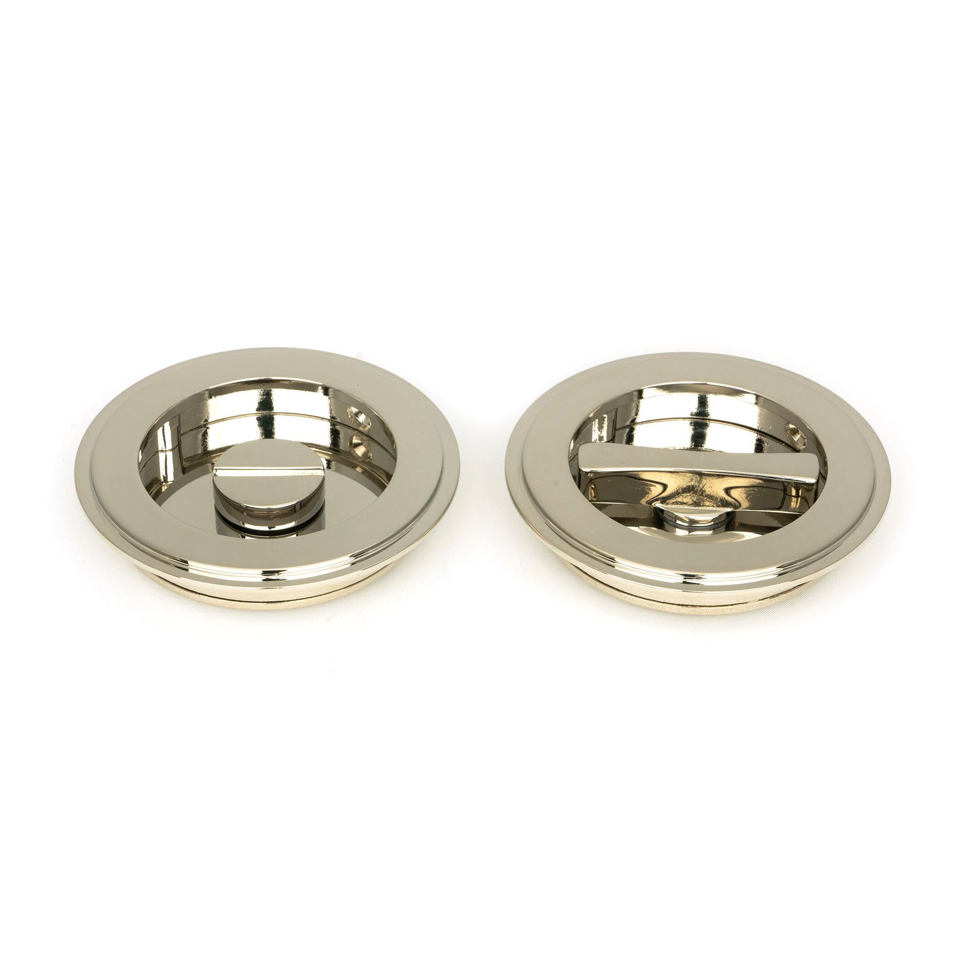 Polished Nickel 75mm Art Deco Round Pull - Privacy Set | From The Anvil - Cabinet Pulls - From The Anvil - Yester Home