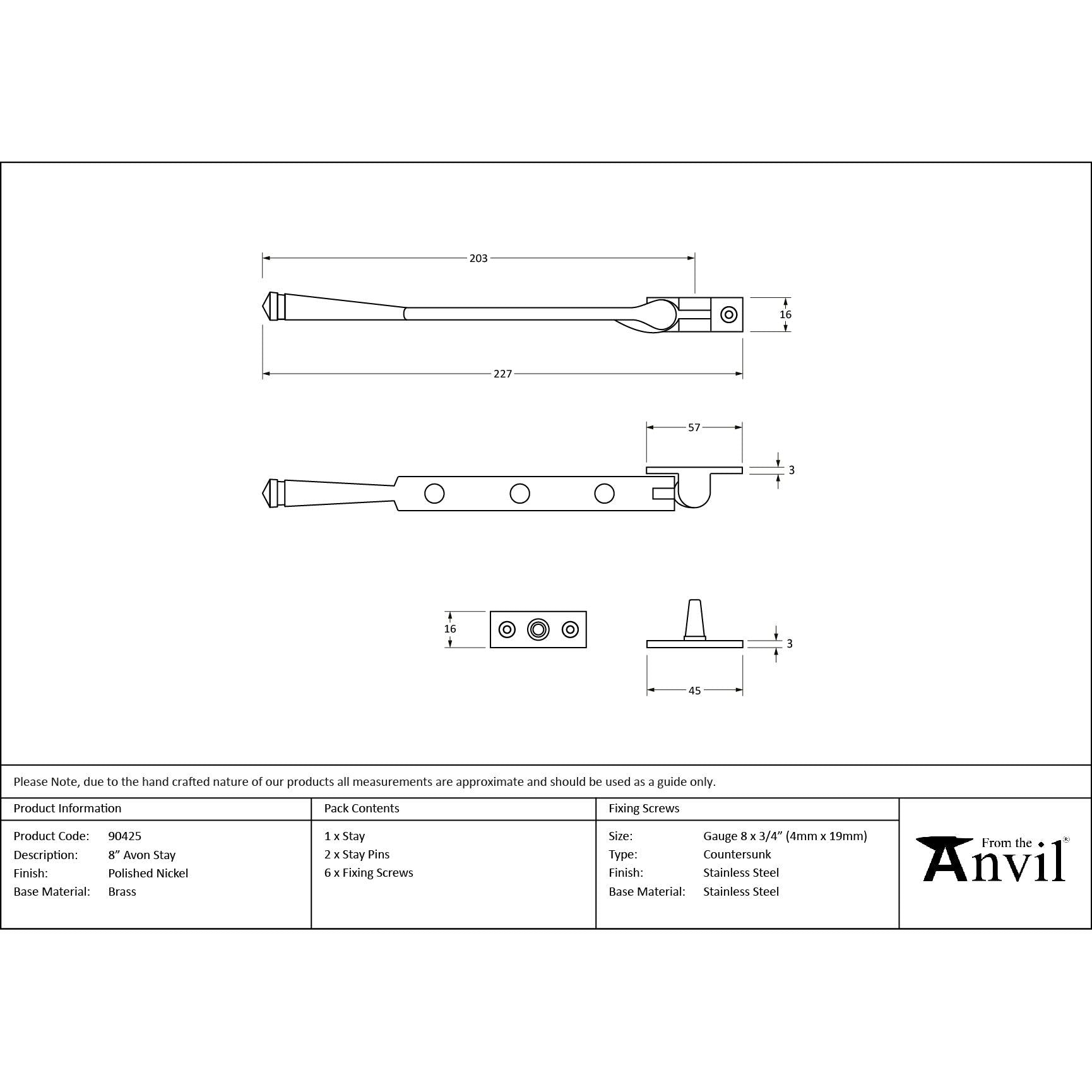 Polished Nickel 8" Avon Stay | From The Anvil - Stays - From The Anvil - Yester Home