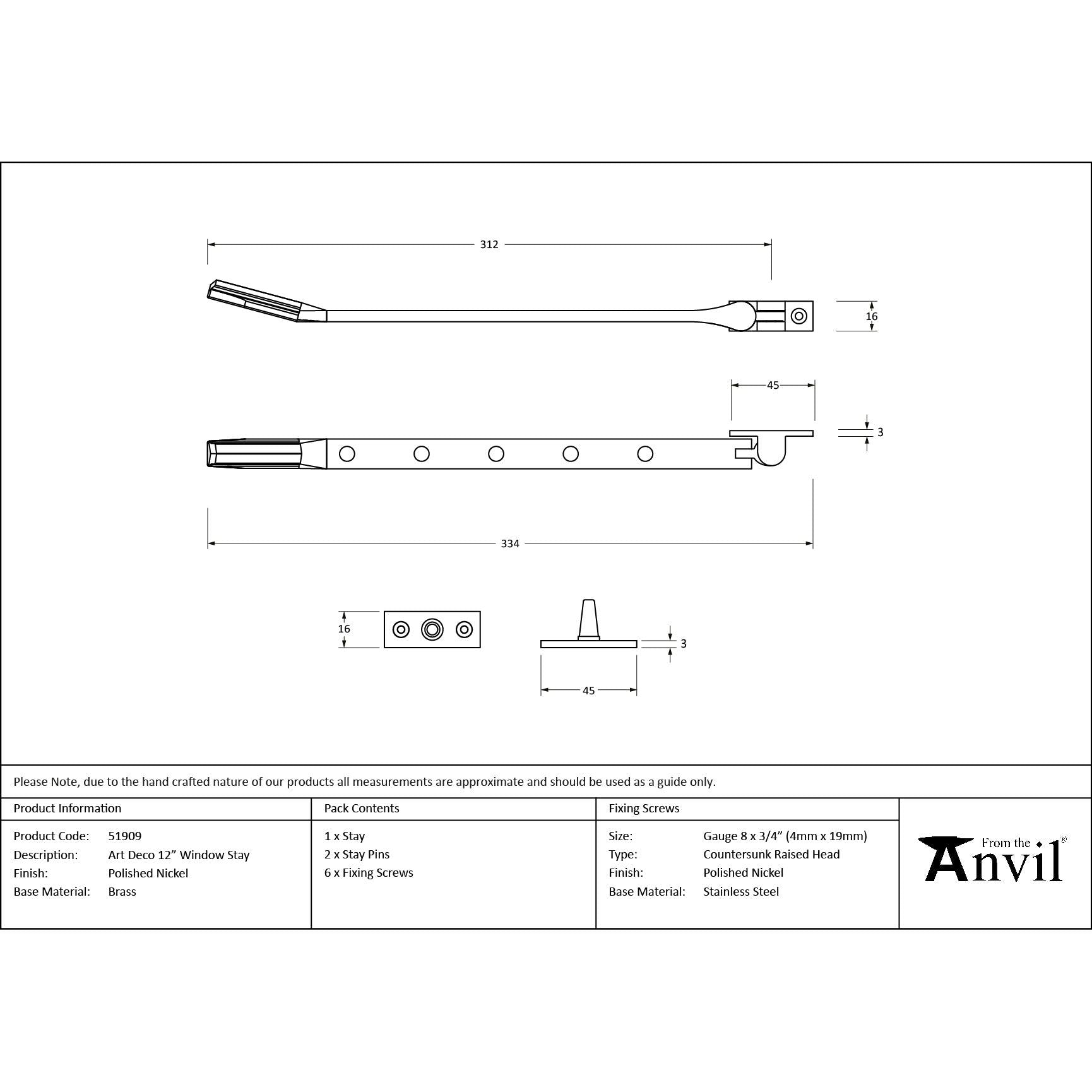 Polished Nickel Art Deco 12" Stay - Stays - From The Anvil - Yester Home