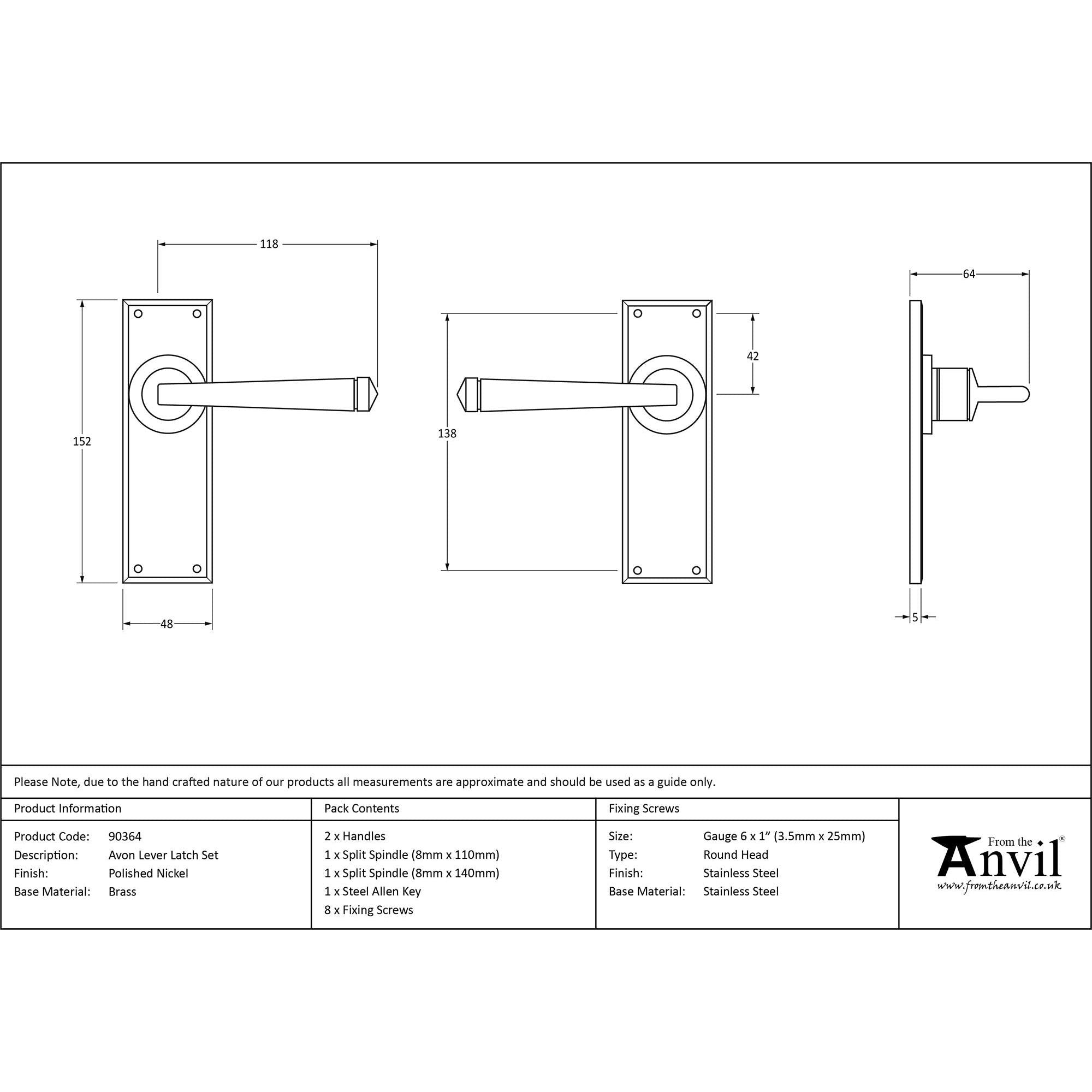 Polished Nickel Avon Lever Latch Set | From The Anvil - Lever Latch - From The Anvil - Yester Home