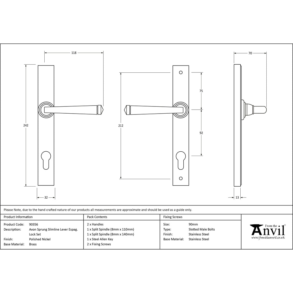 Polished Nickel Avon Slimline Lever Espag. Lock Set | From The Anvil