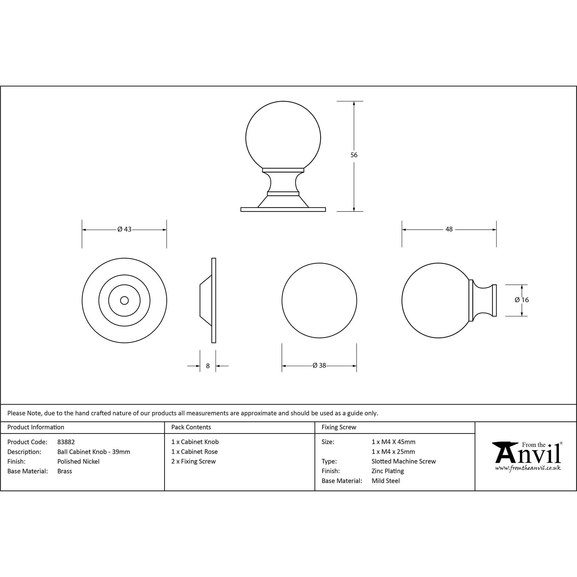 Polished Nickel Ball Cabinet Knob 39mm | From The Anvil - Cabinet Knobs - From The Anvil - Yester Home
