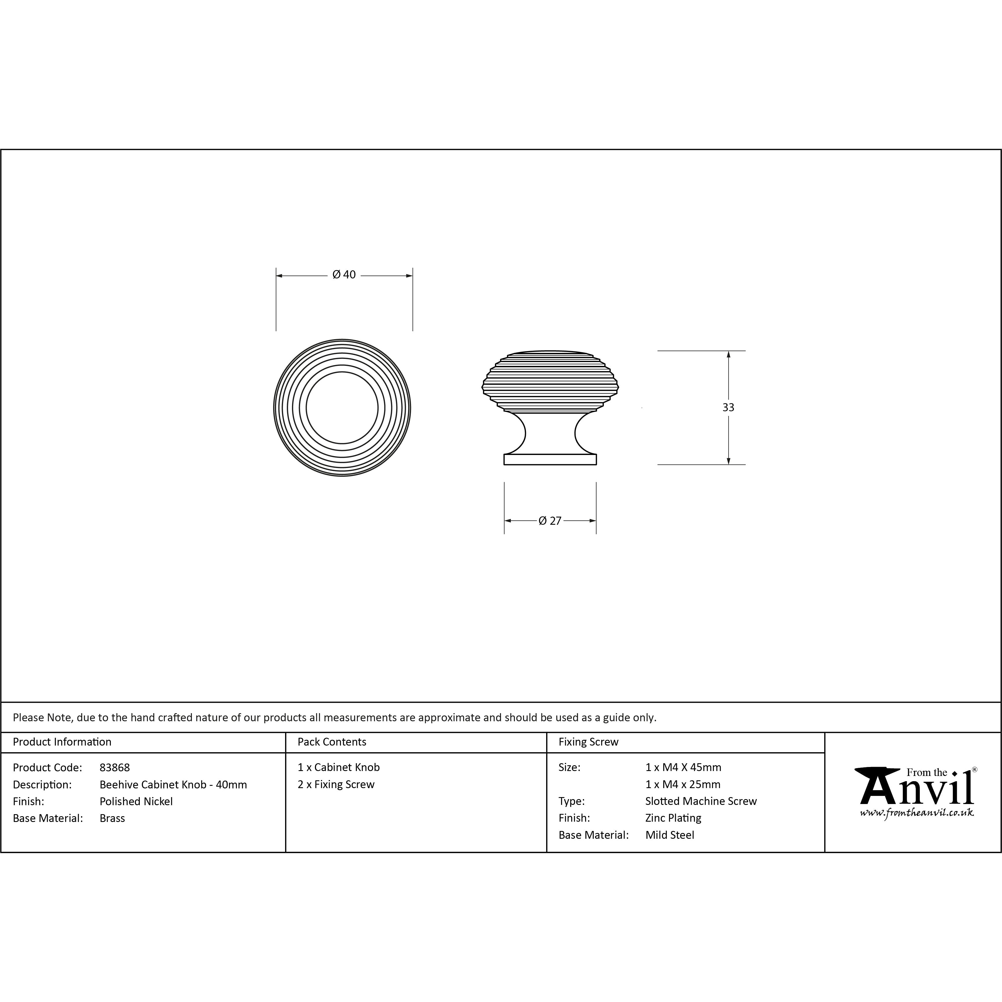 Polished Nickel Beehive Cabinet Knob 40mm | From The Anvil-Cabinet Knobs-Yester Home