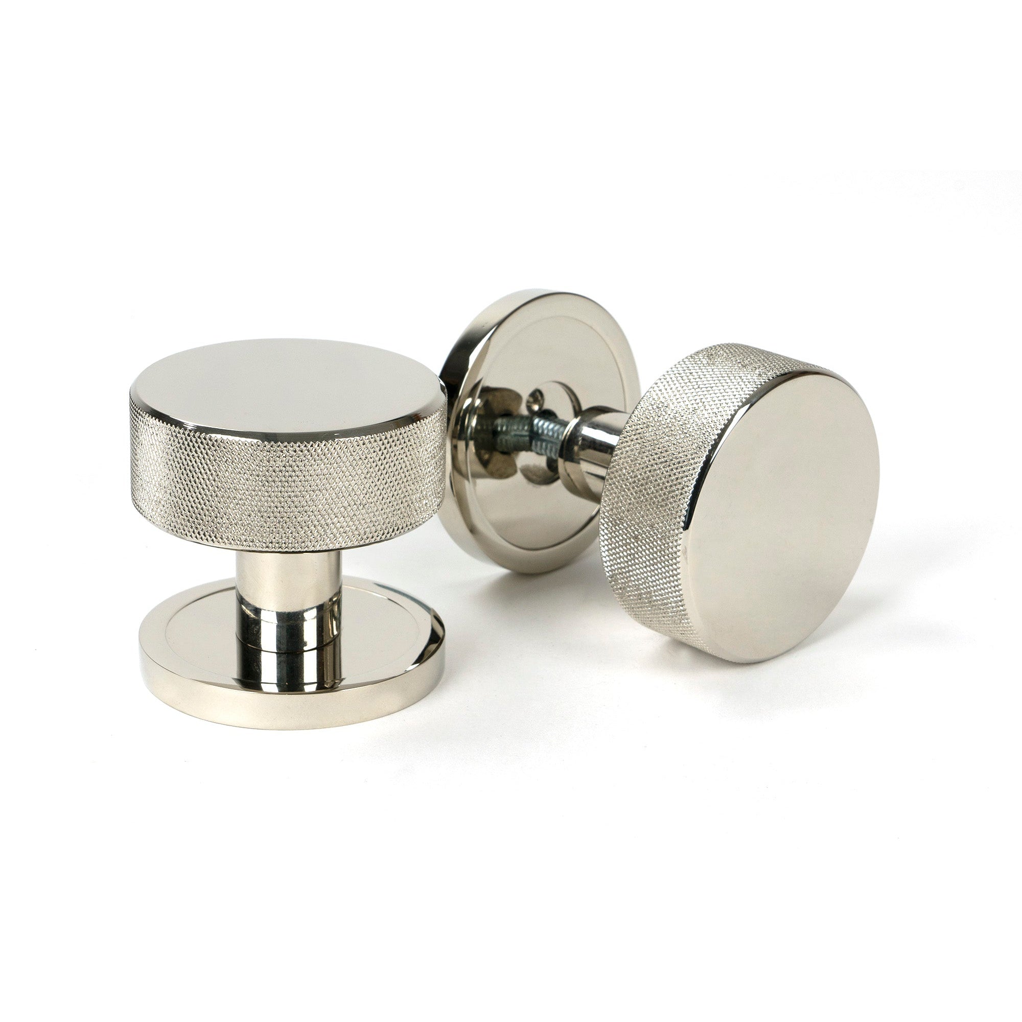 Polished Nickel Brompton Mortice/Rim Knob Set (Plain) | From The Anvil-Mortice Knobs-Yester Home