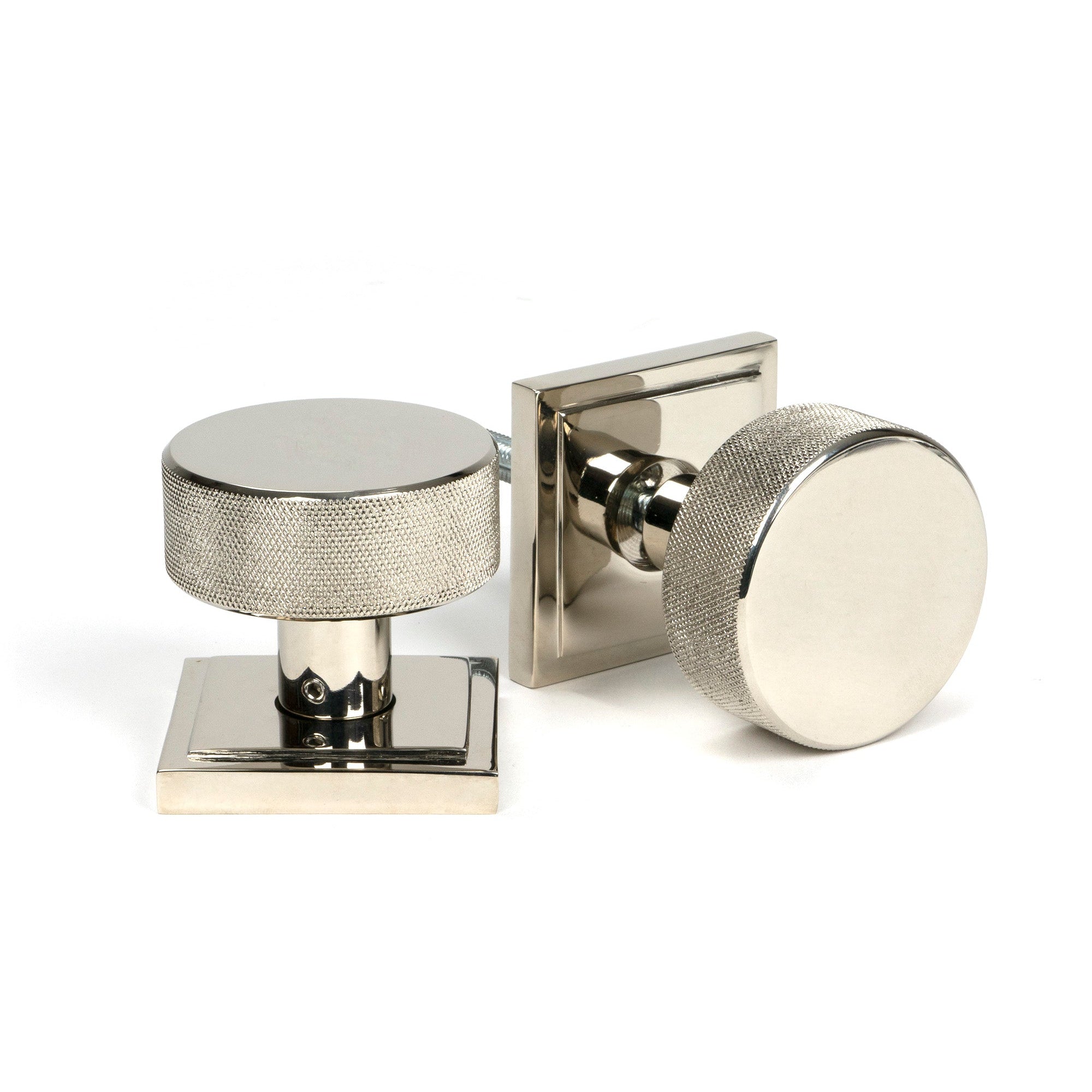 Polished Nickel Brompton Mortice/Rim Knob Set (Square) | From The Anvil-Mortice Knobs-Yester Home