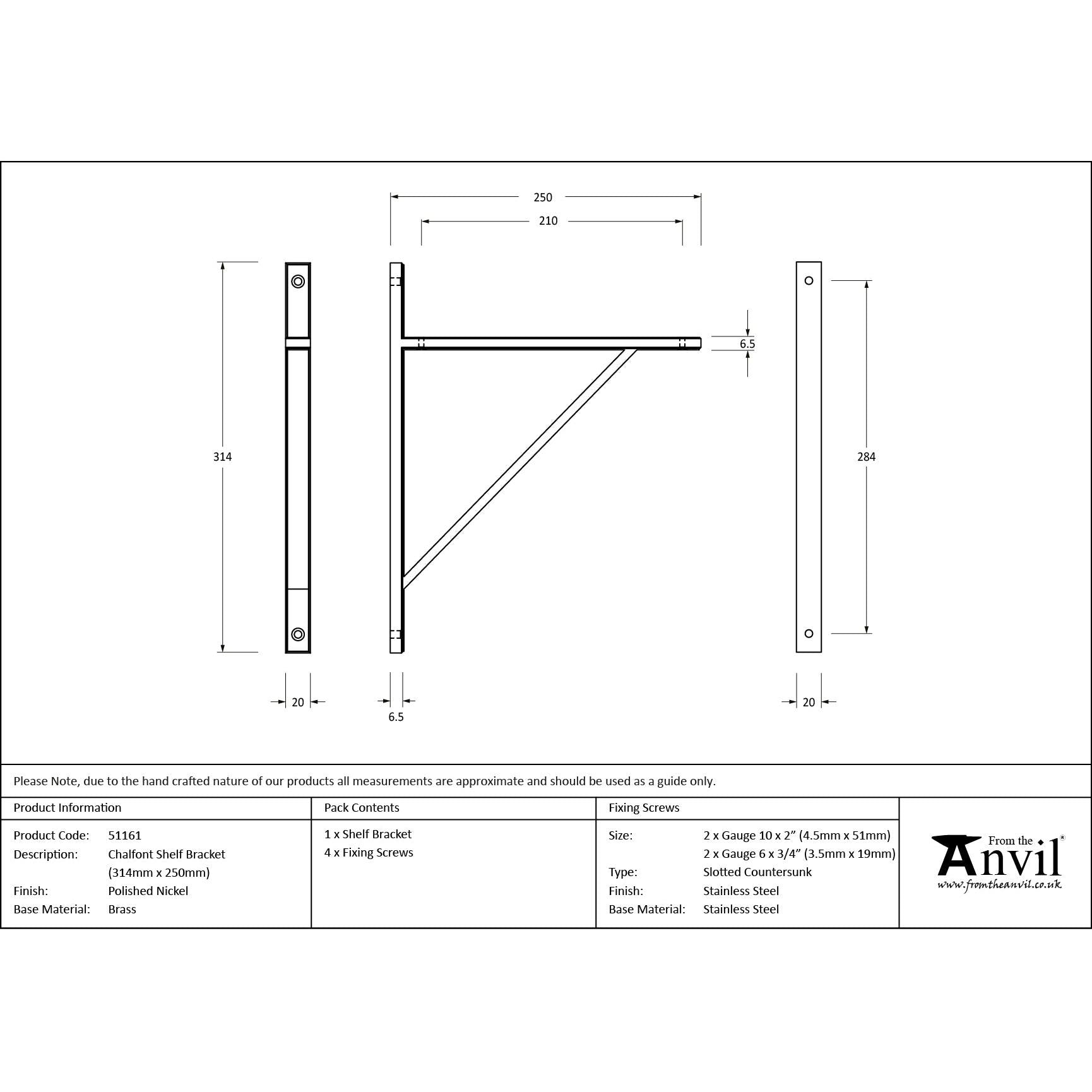 Polished Nickel Chalfont Shelf Bracket (314mm x 250mm) | From The Anvil - Shelf Brackets - From The Anvil - Yester Home
