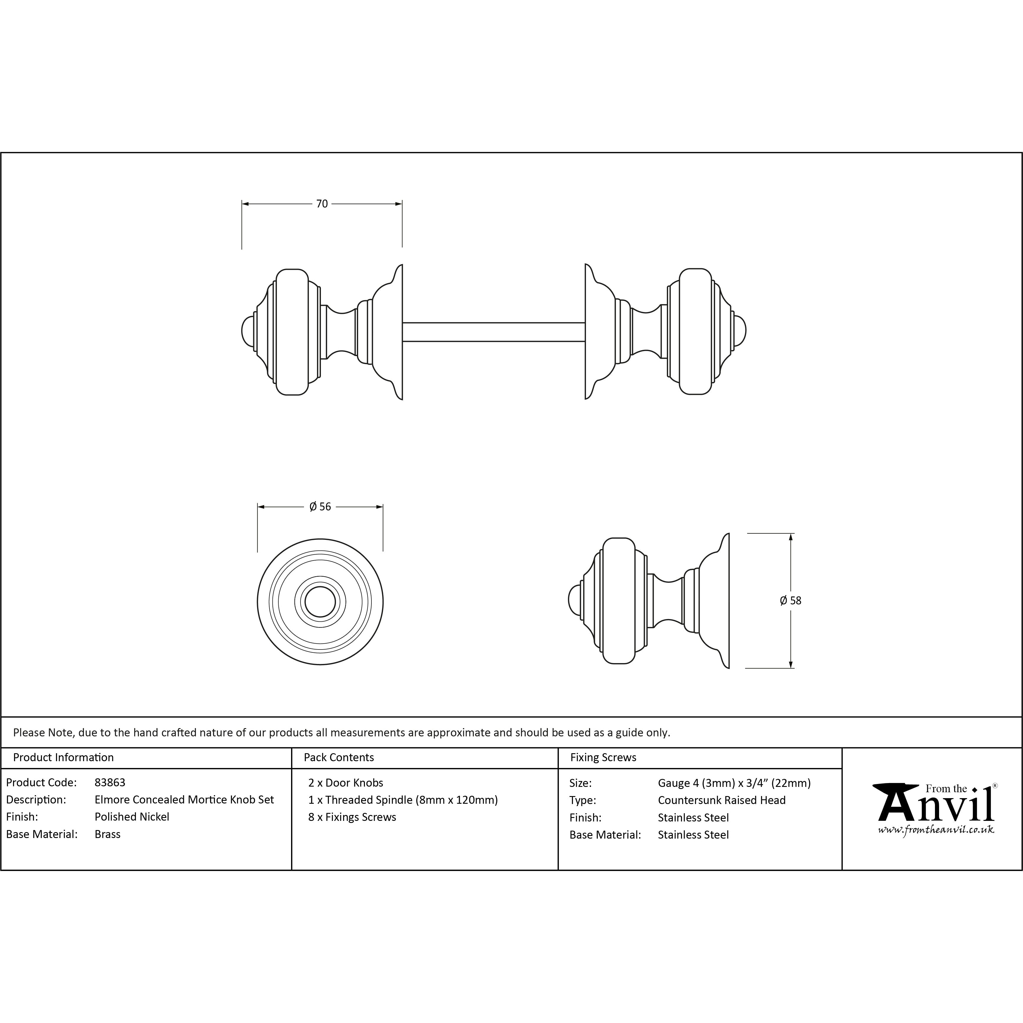 Polished Nickel Elmore Concealed Mortice Knob Set | From The Anvil-Mortice Knobs-Yester Home