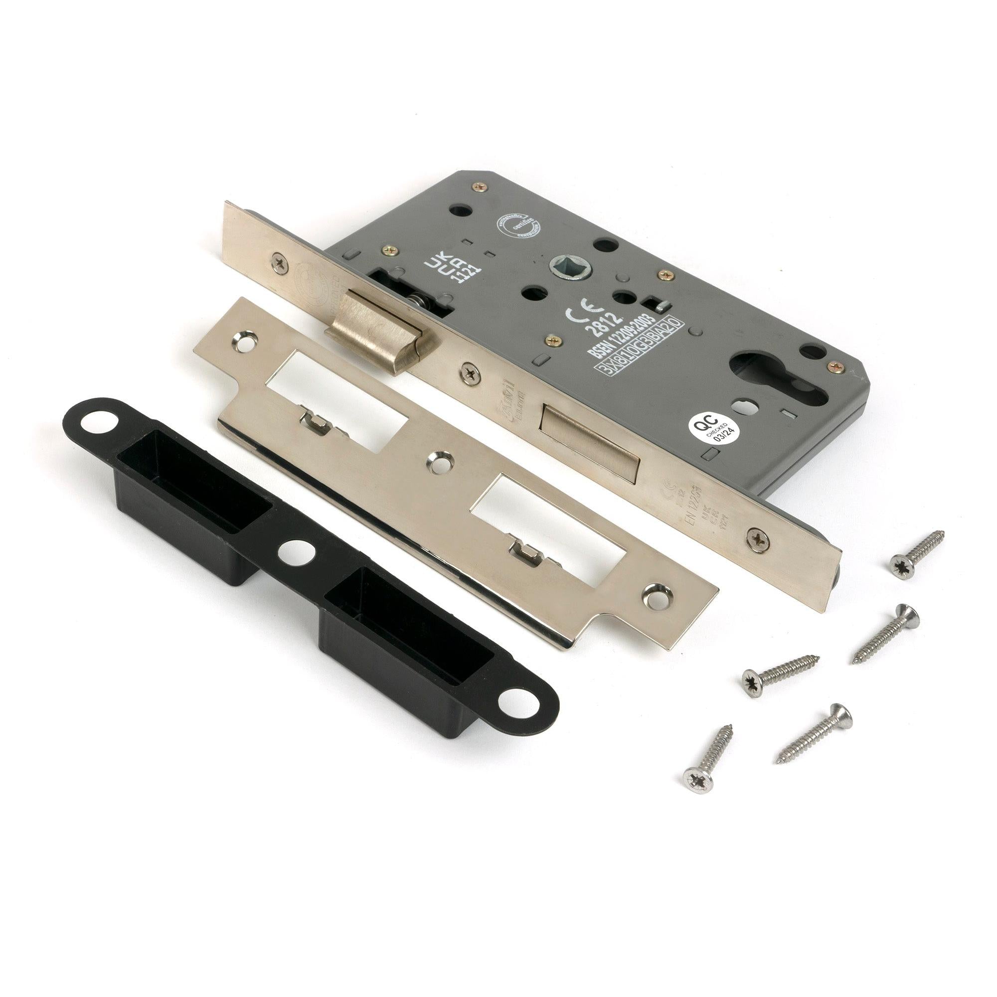 Polished Nickel Euro Din Sash Lock - 60mm Backset/72mm Centre - Euro Locks - From The Anvil - Yester Home