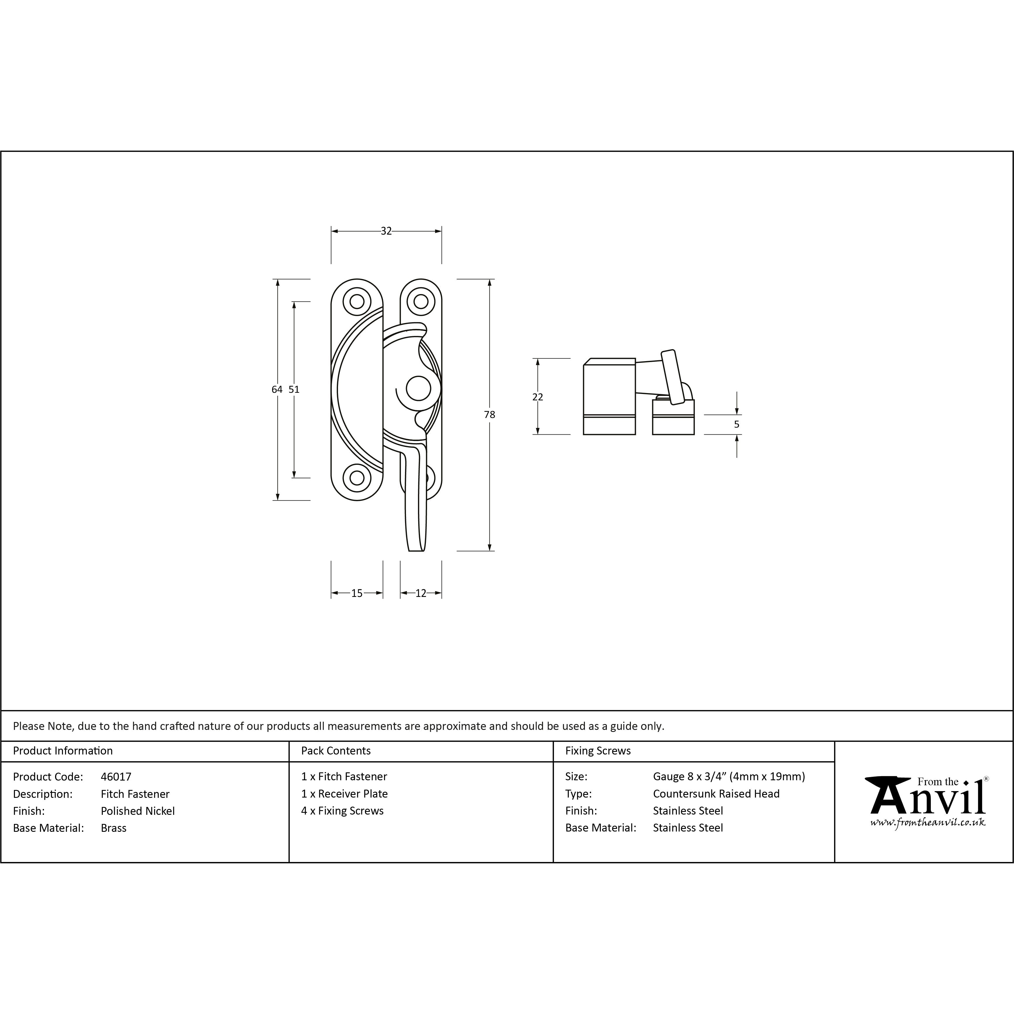 Polished Nickel Fitch Fastener | From The Anvil-Fasteners-Yester Home