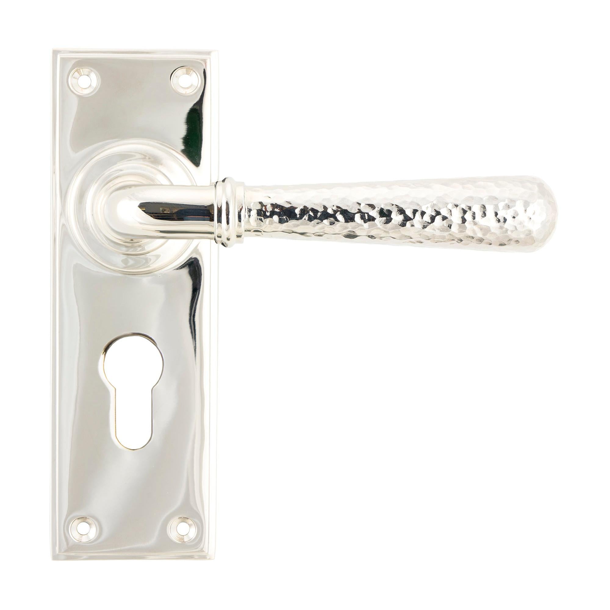 Polished Nickel Hammered Newbury Lever Euro Lock Set | From The Anvil - Lever Euro - From The Anvil - Yester Home