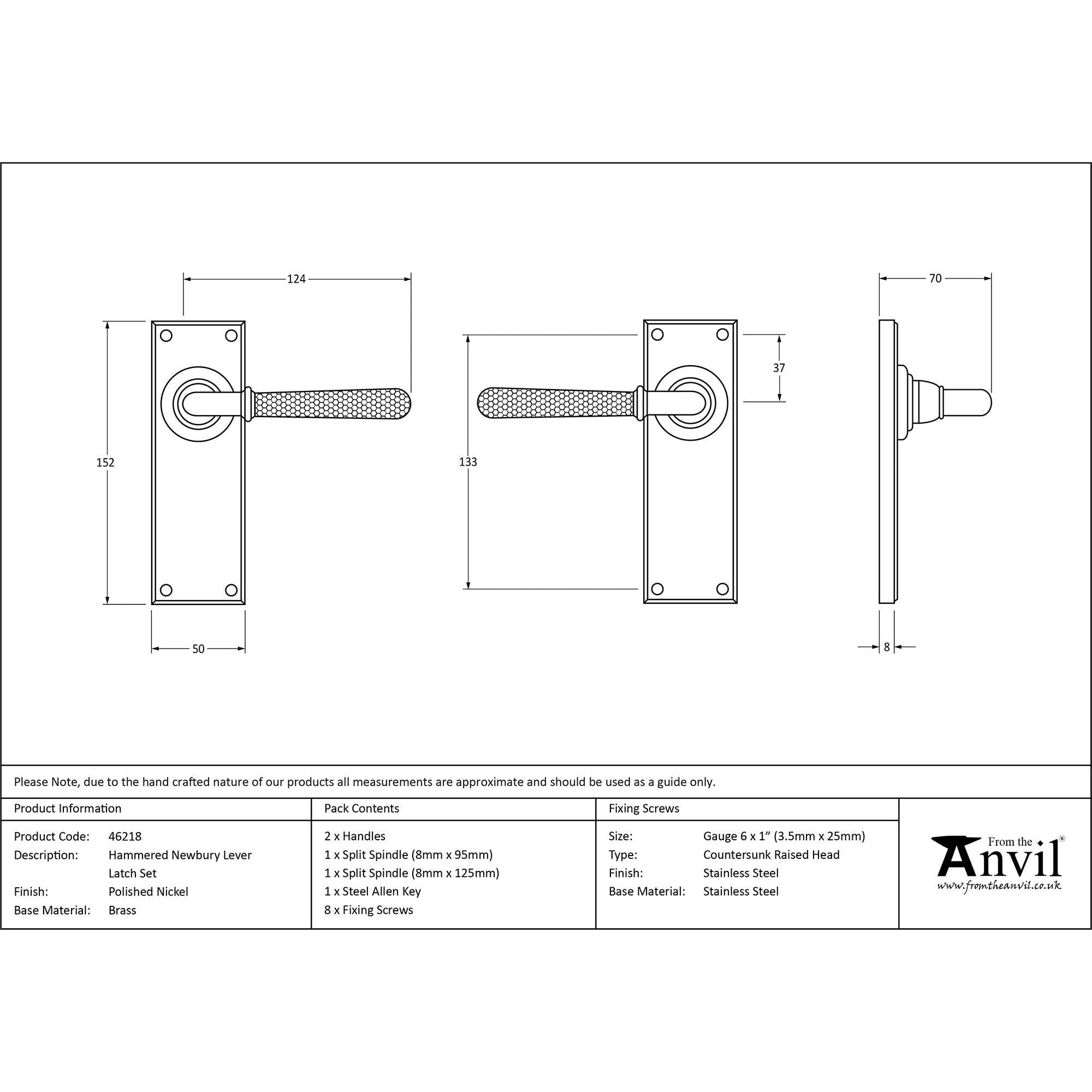Polished Nickel Hammered Newbury Lever Latch Set | From The Anvil - Lever Latch - From The Anvil - Yester Home