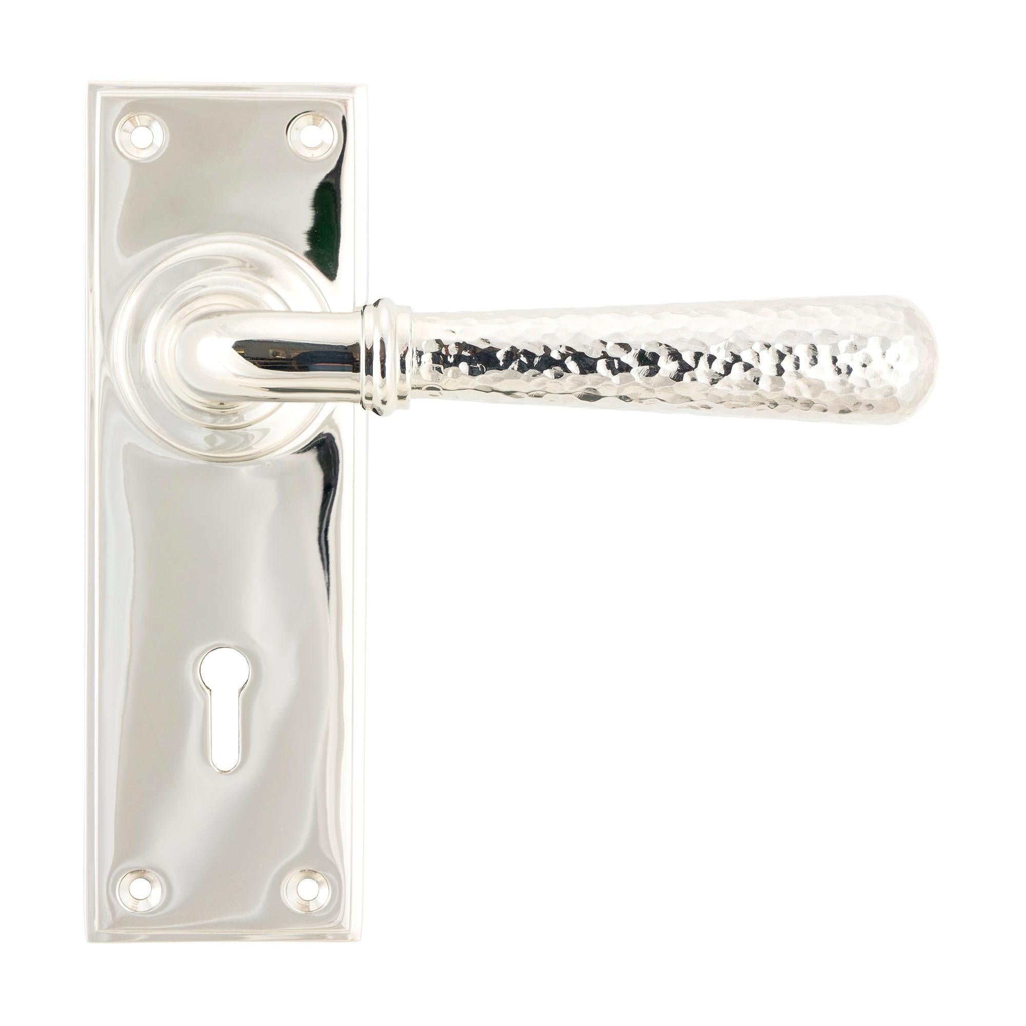 Polished Nickel Hammered Newbury Lever Lock Set | From The Anvil - Lever Lock - From The Anvil - Yester Home