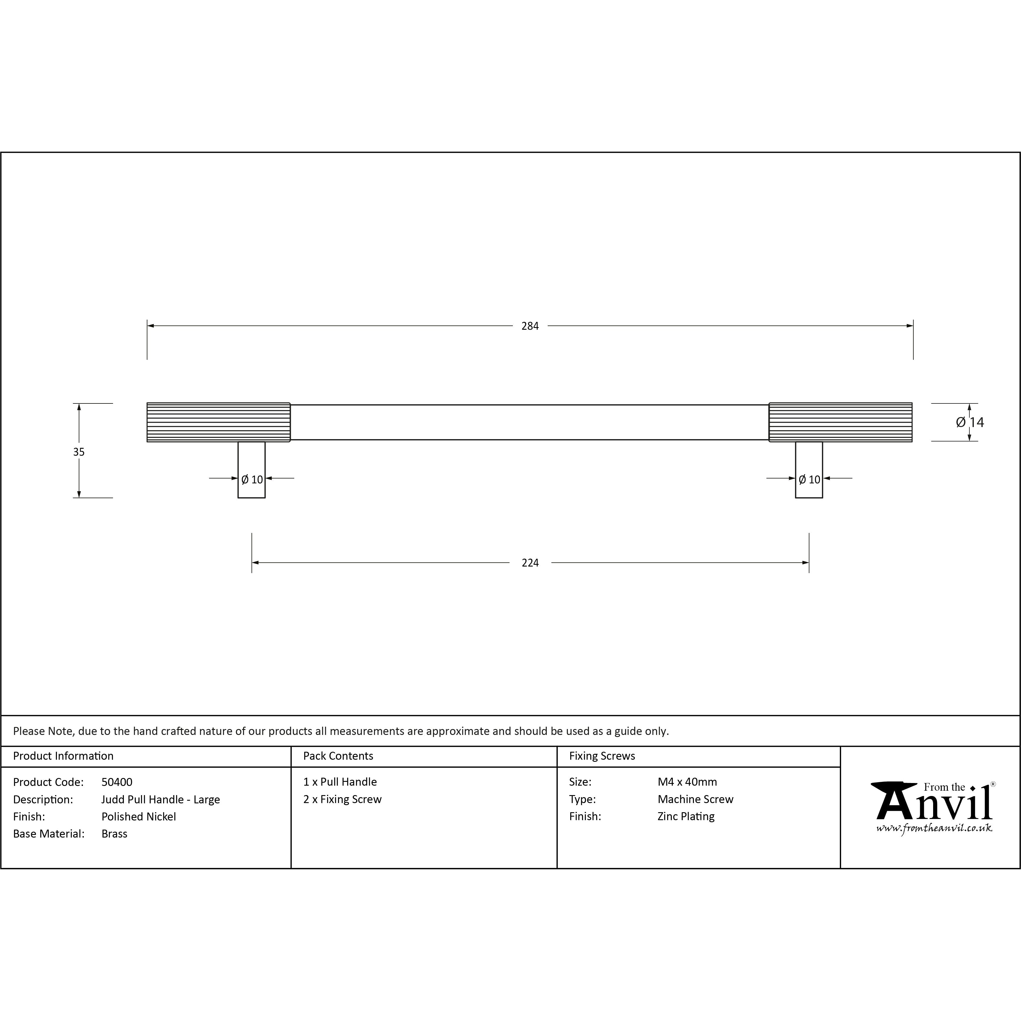 Polished Nickel Judd Pull Handle - Large | From The Anvil-Pull Handles-Yester Home