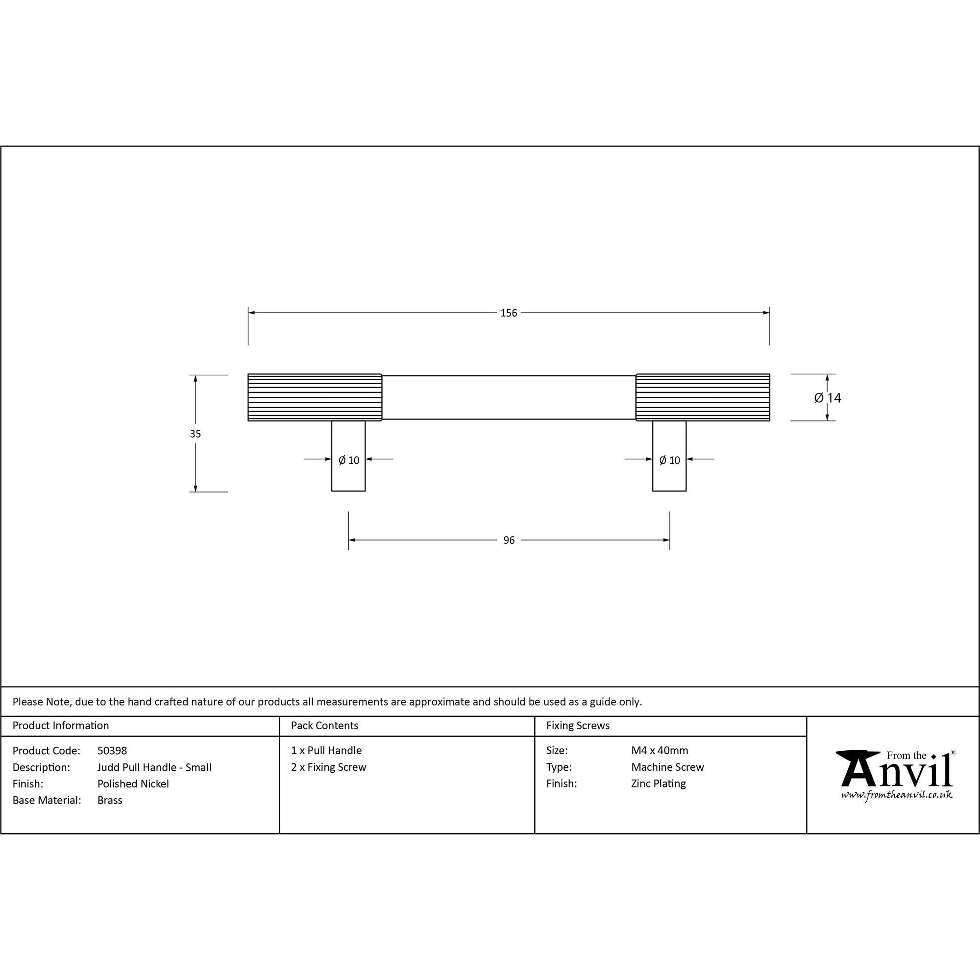 Polished Nickel Judd Pull Handle - Small | From The Anvil - Pull Handles - From The Anvil - Yester Home