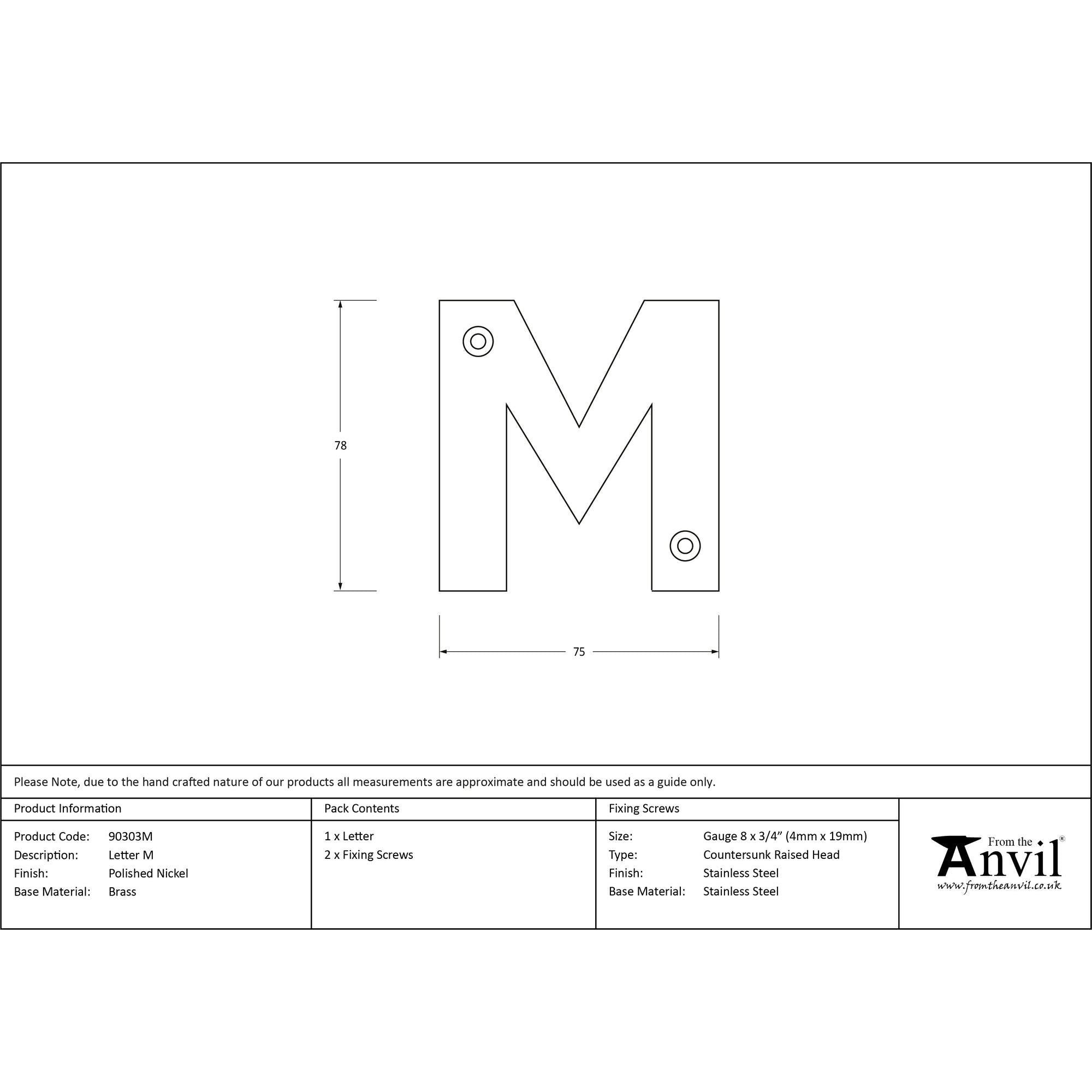Polished Nickel Letter M | From The Anvil - Letters - From The Anvil - Yester Home
