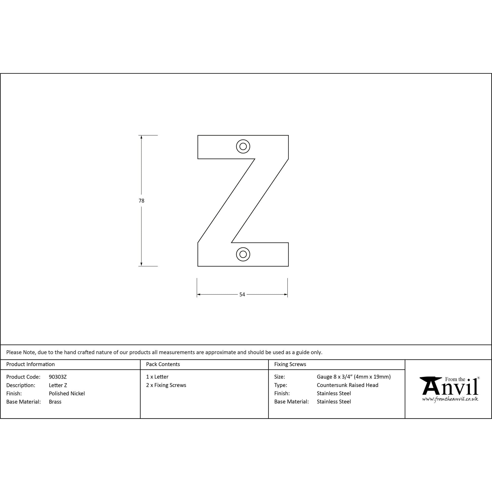 Polished Nickel Letter Z | From The Anvil - Letters - From The Anvil - Yester Home