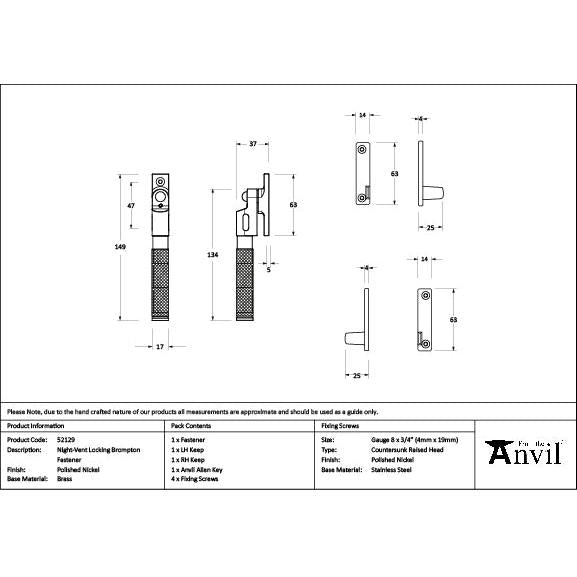 Polished Nickel Night-Vent Locking Brompton Fastener - Night-Vent Fasteners - From The Anvil - Yester Home