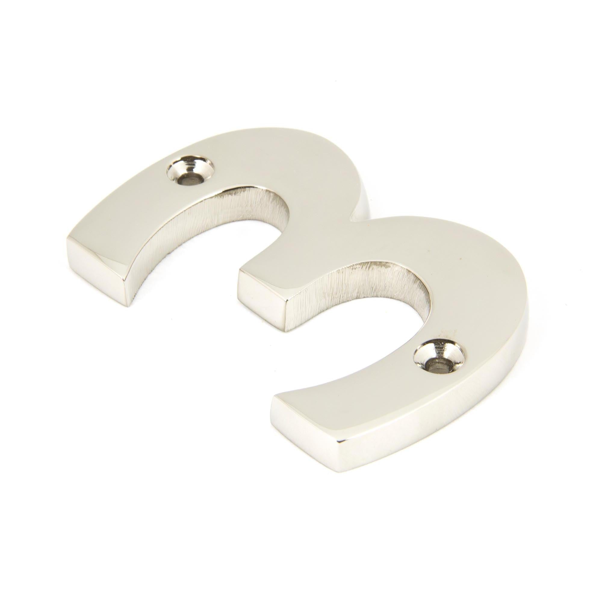 Polished Nickel Numeral 3 | From The Anvil - Numerals - From The Anvil - Yester Home