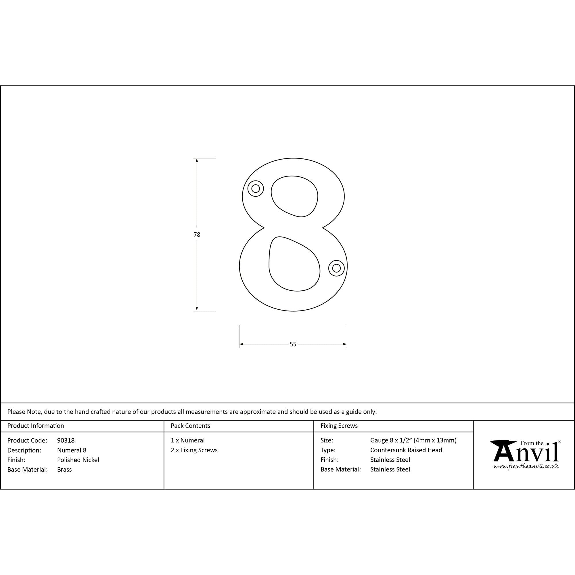 Polished Nickel Numeral 8 | From The Anvil - Numerals - From The Anvil - Yester Home