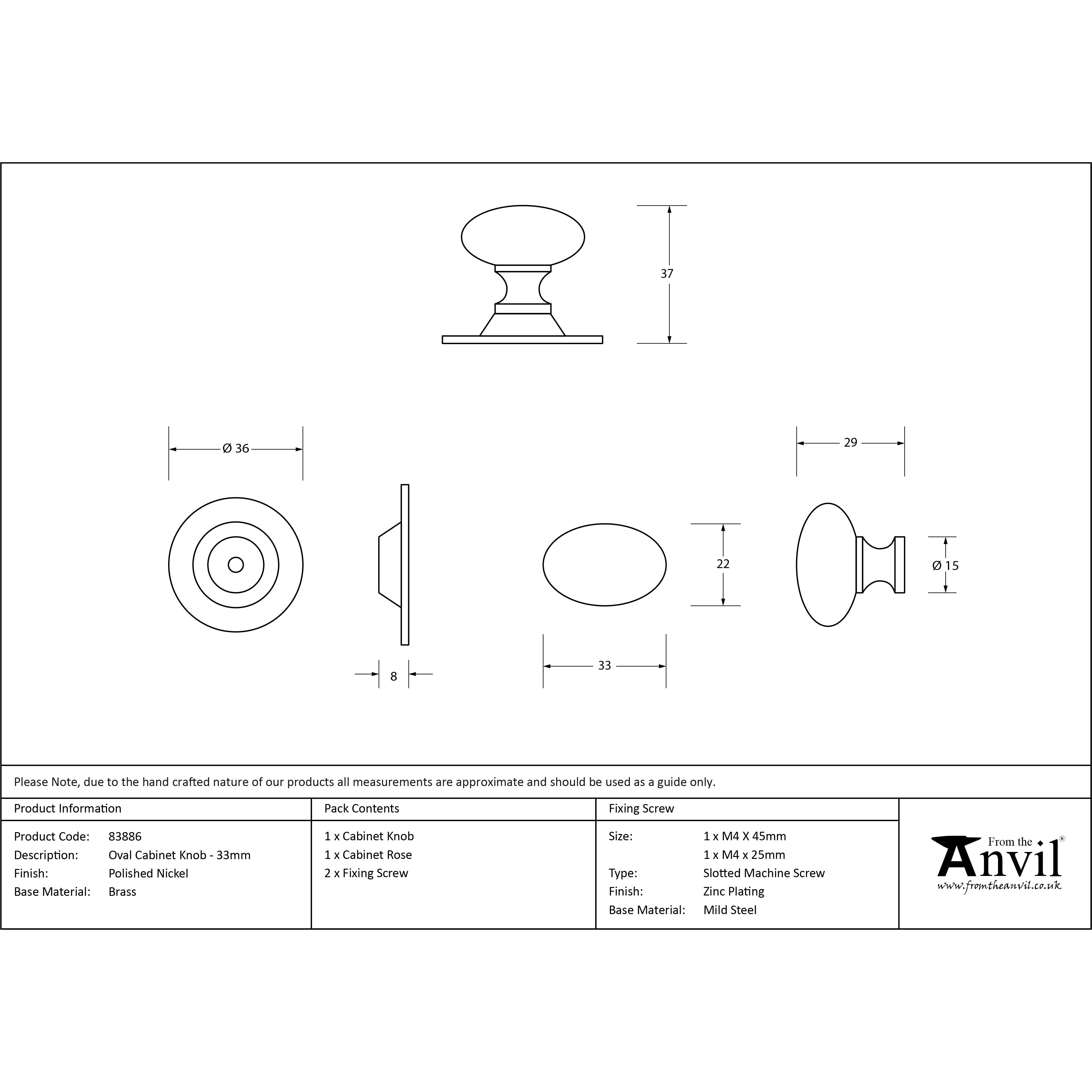 Polished Nickel Oval Cabinet Knob 33mm | From The Anvil-Cabinet Knobs-Yester Home