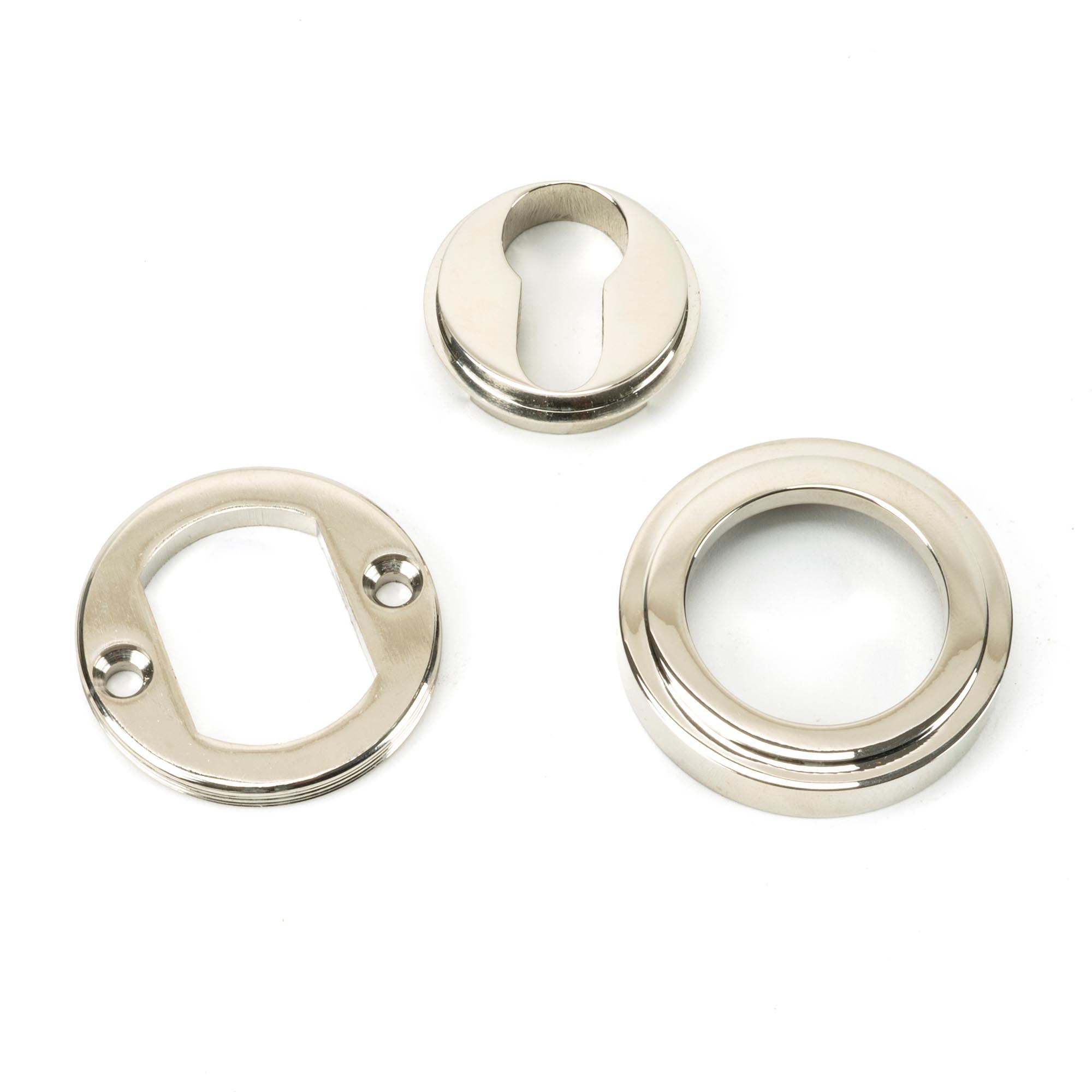 Polished Nickel Round Euro Escutcheon (Art Deco) | From The Anvil - Euro Escutcheons - From The Anvil - Yester Home