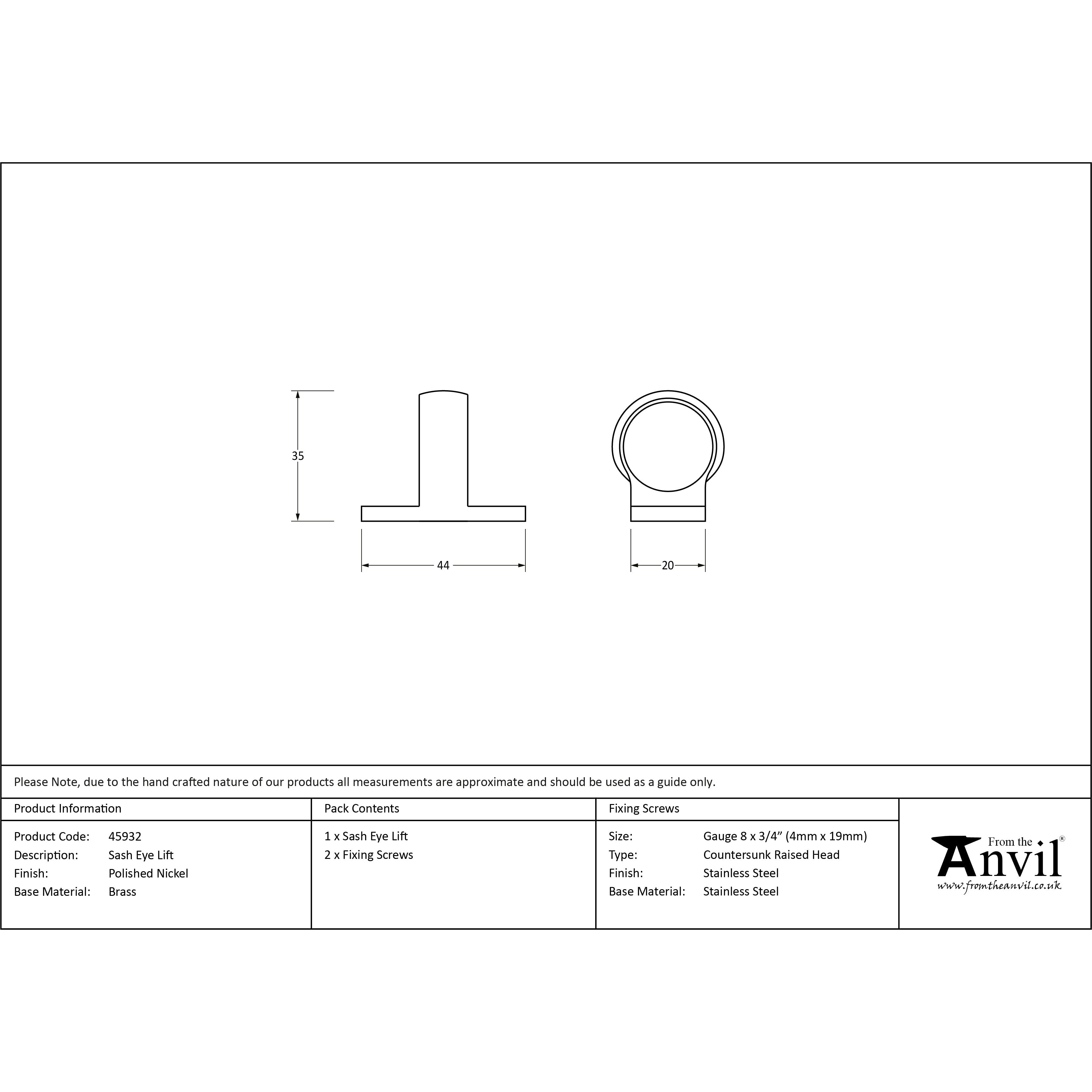 Polished Nickel Sash Eye Lift | From The Anvil-Sash Lifts-Yester Home