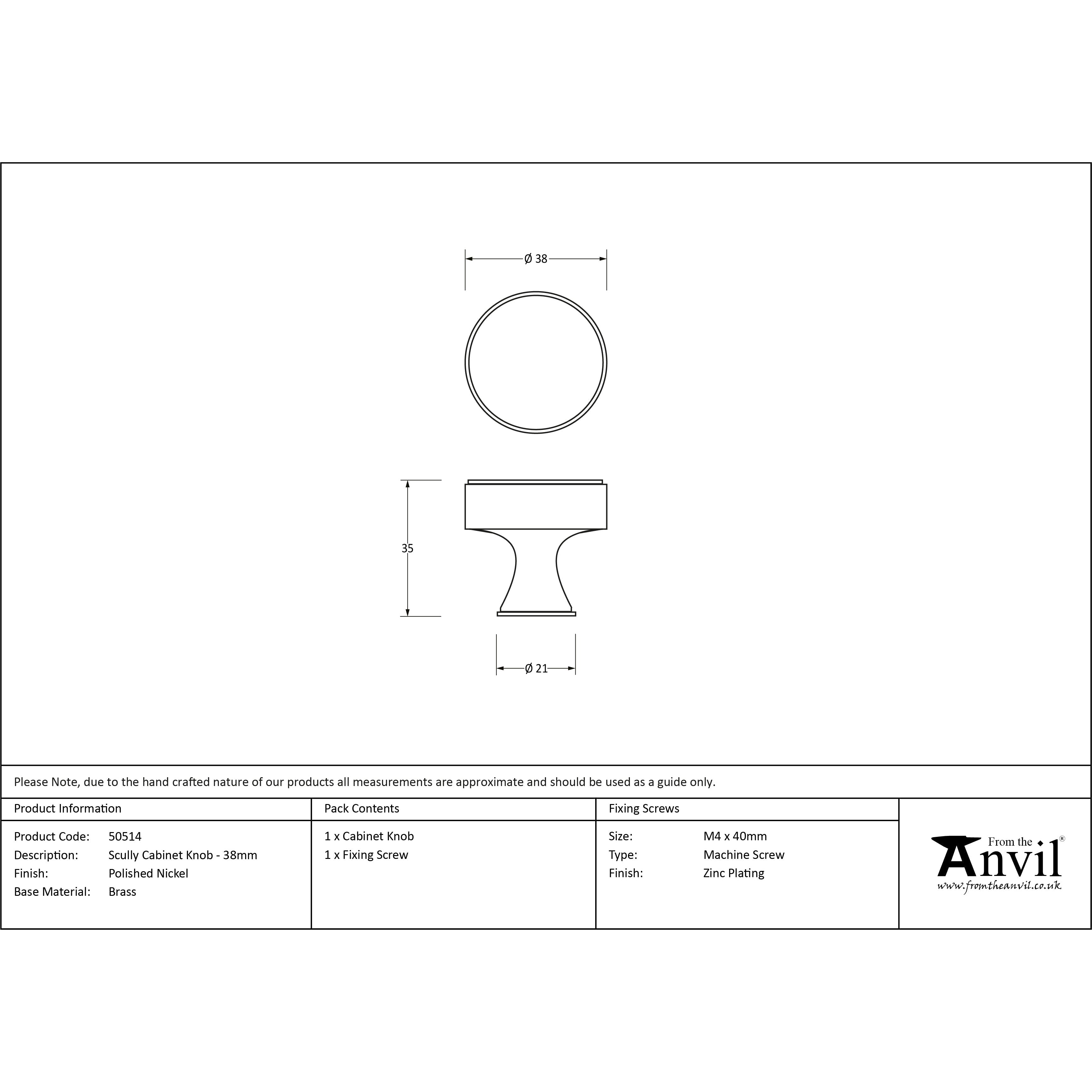 Polished Nickel Scully Cabinet Knob - 38mm | From The Anvil-Cabinet Knobs-Yester Home