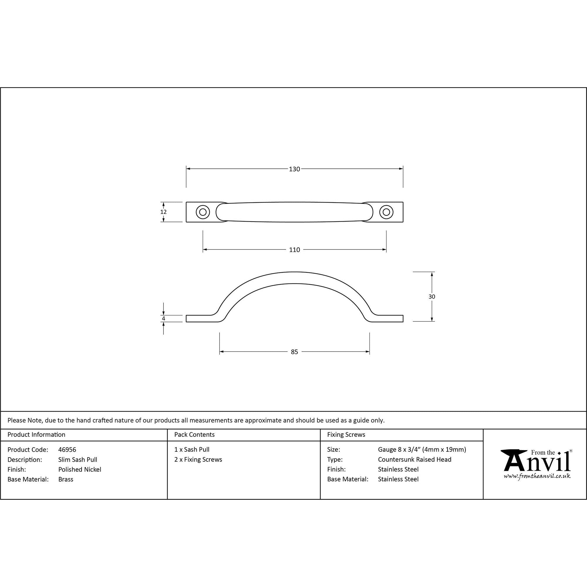 Polished Nickel Slim Sash Pull | From The Anvil - Sash Lifts - From The Anvil - Yester Home