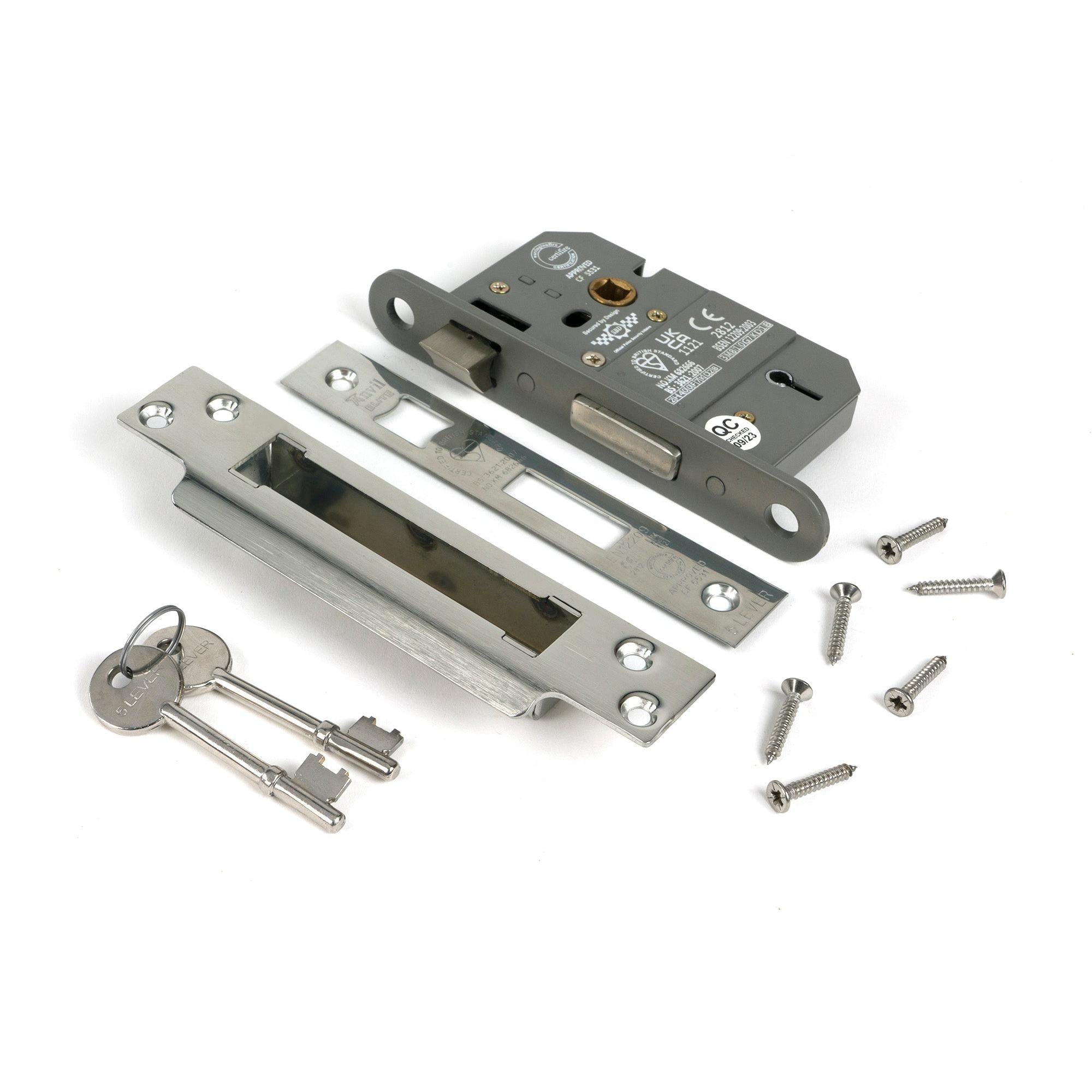 Polished SS 2½" 5 Lever BS Sash Lock - Sash Locks - From The Anvil - Yester Home