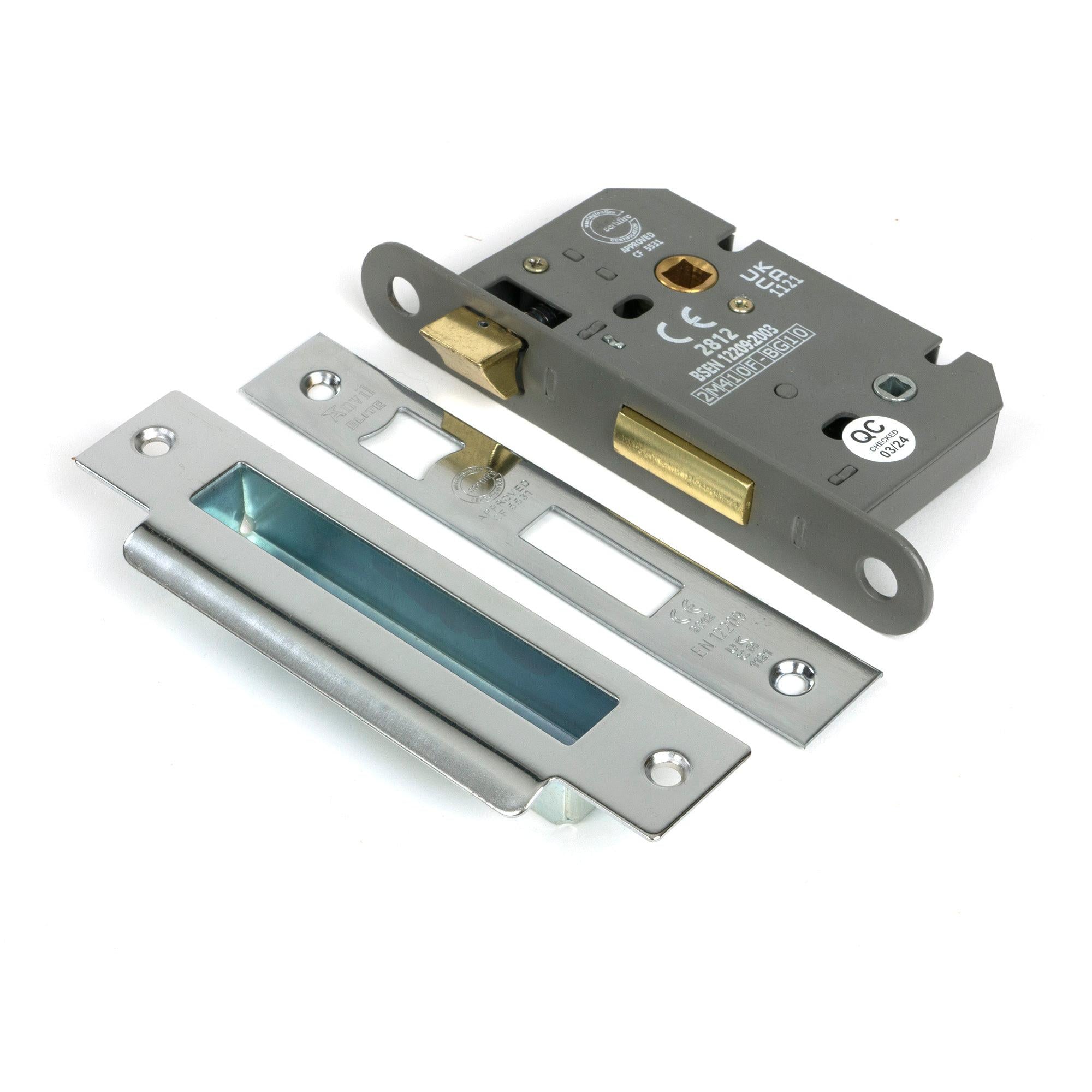 Polished SS 2½" Heavy Duty Bathroom Mortice Lock - Bathroom Locks - From The Anvil - Yester Home