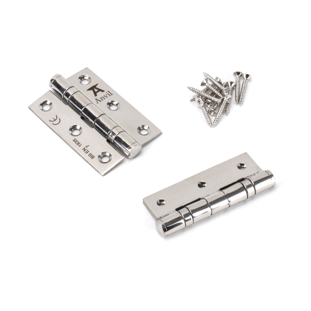Polished SS 3" Ball Bearing Butt Hinge (pair) | From The Anvil-Butt Hinges-Yester Home