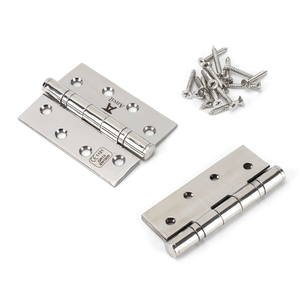 Polished SS 4" Ball Bearing Butt Hinge (pair) | From The Anvil-Butt Hinges-Yester Home