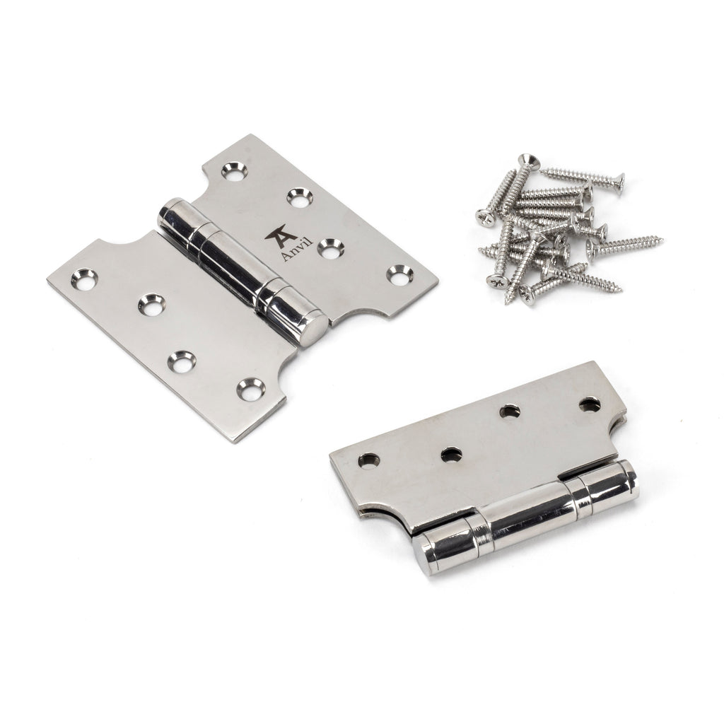 Polished SS 4" x 2" x 4" Parliament Hinge (pair) | From The Anvil-Parliament Hinges-Yester Home