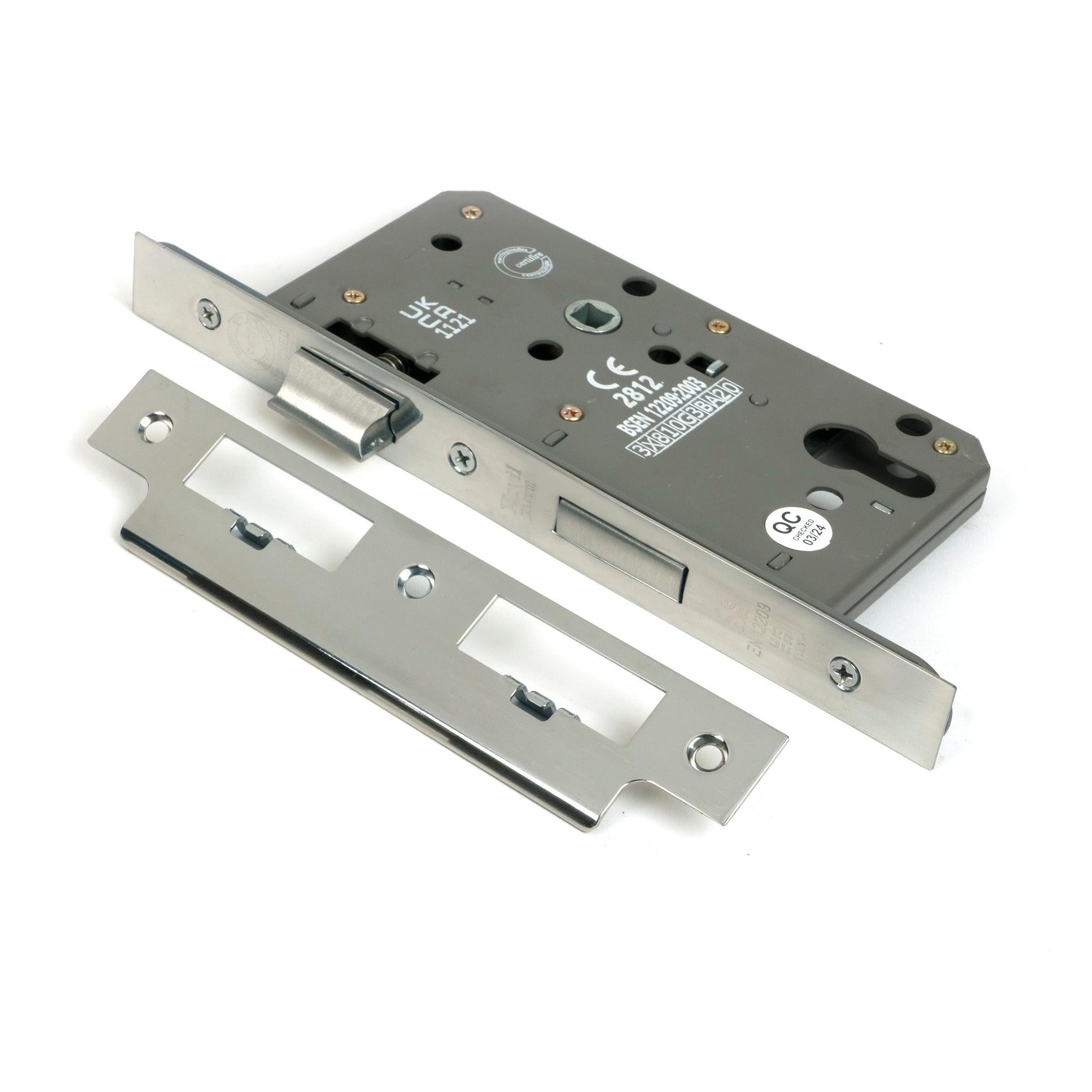 Polished SS Euro Din Sash Lock - 60mm Backset/72mm Centre - Euro Locks - From The Anvil - Yester Home