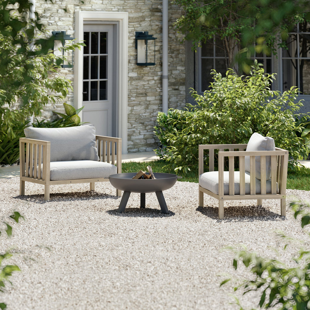 Porthallow Acacia Pair of Armchairs-Outdoor Sofas & Chairs-Yester Home