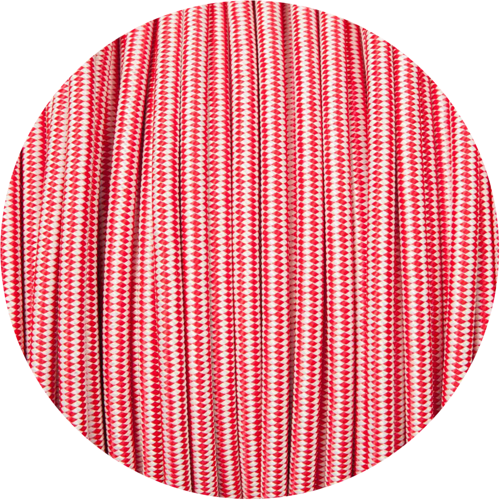 Red & White Diamond Round Fabric Braided Cable