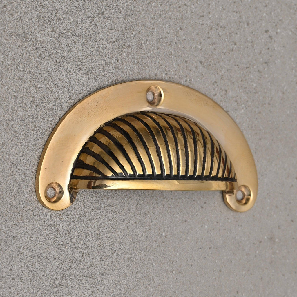 Reeded Cup Pull & Cabinet Knobs | Polished Brass-Cabinet Knobs-Yester Home