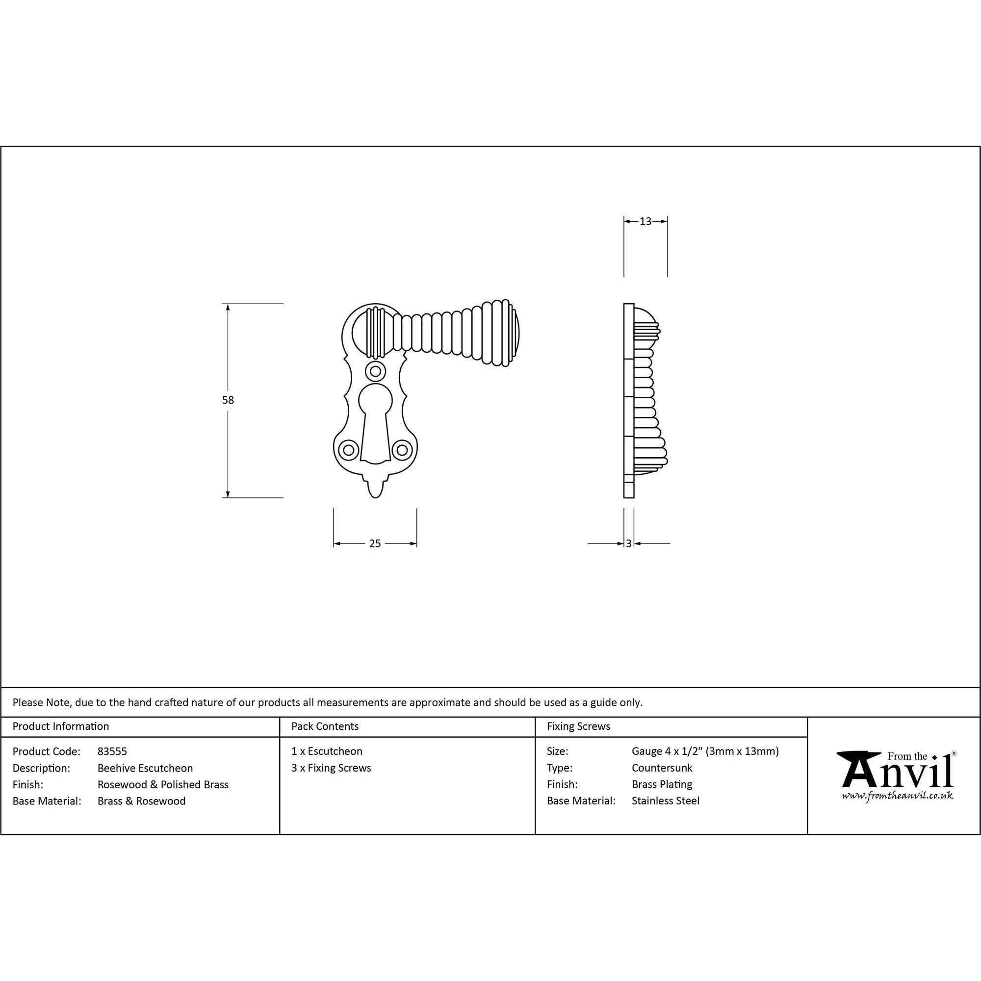 Rosewood Beehive Escutcheon | From The Anvil - Escutcheons - From The Anvil - Yester Home