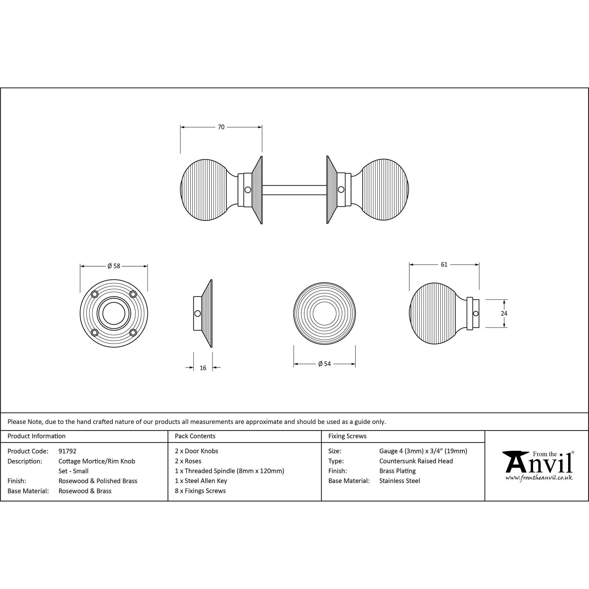 Rosewood and PB Cottage Mortice/Rim Knob Set - Small | From The Anvil - Mortice Knobs - From The Anvil - Yester Home