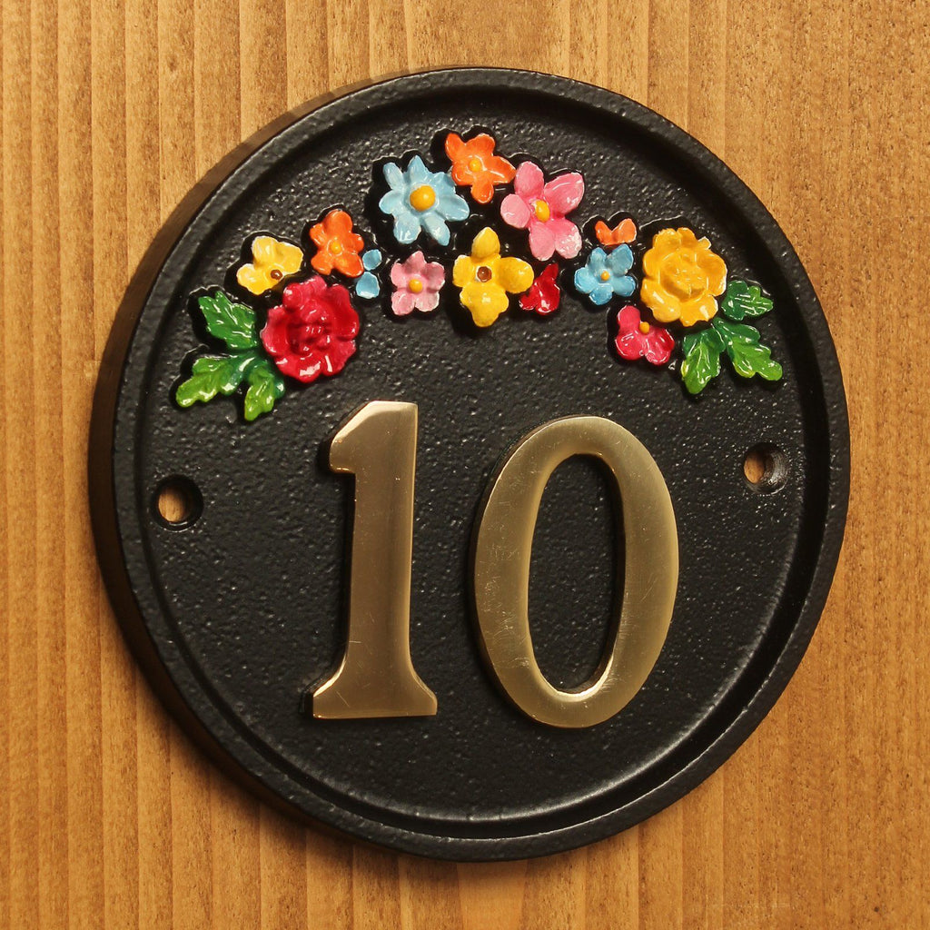 Round Mixed Flowers House Number Sign