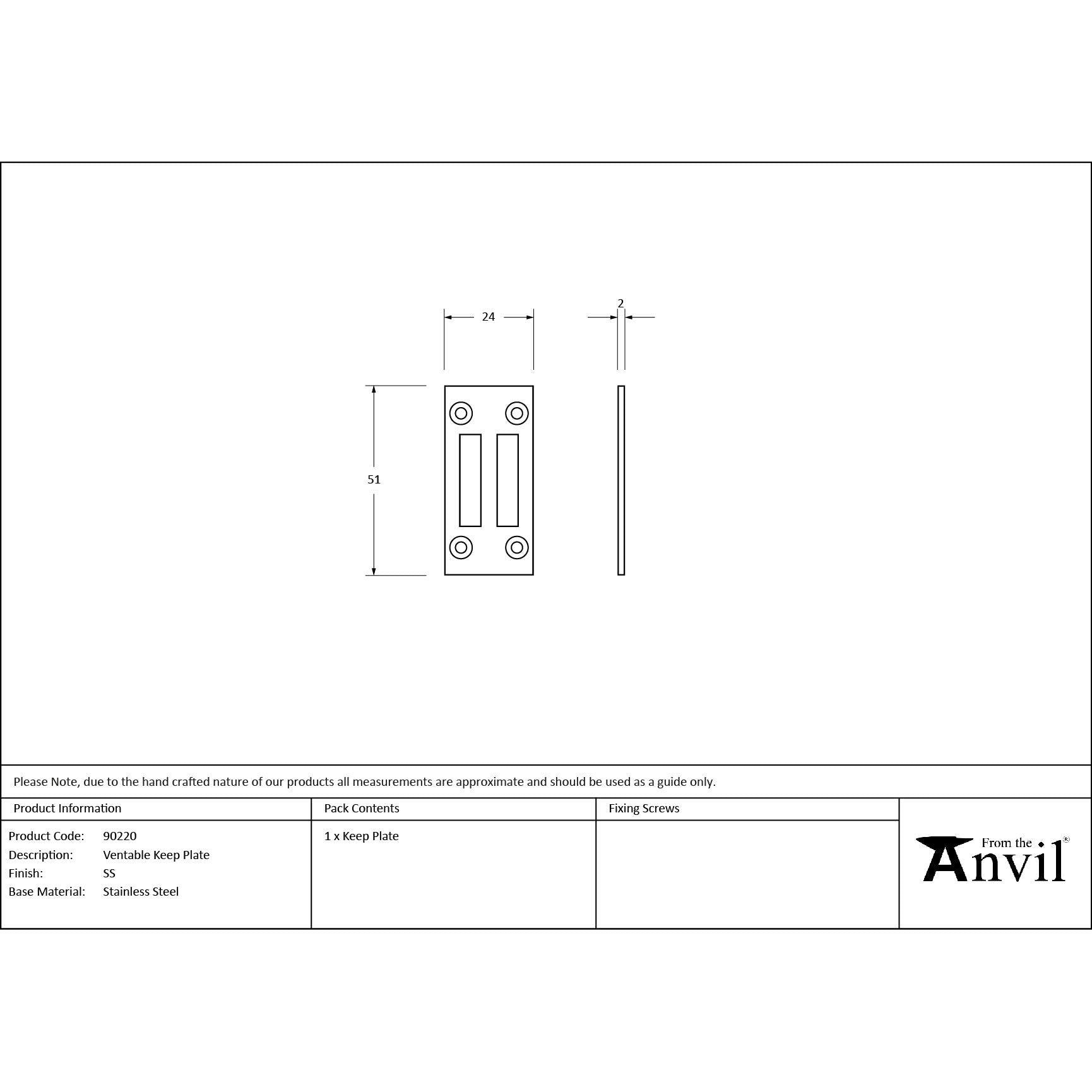 SS Ventable Keep Plate | From The Anvil - Accessories - From The Anvil - Yester Home