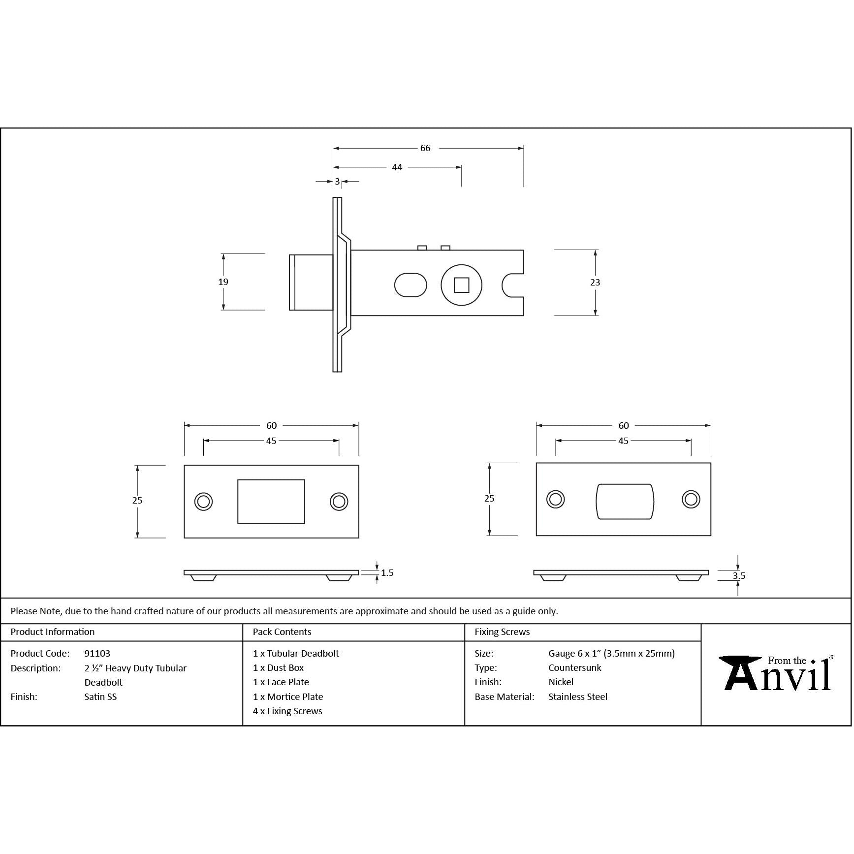SSS 2½" Heavy Duty Tubular Deadbolt | From The Anvil - Deadlocks & Deadbolts - From The Anvil - Yester Home