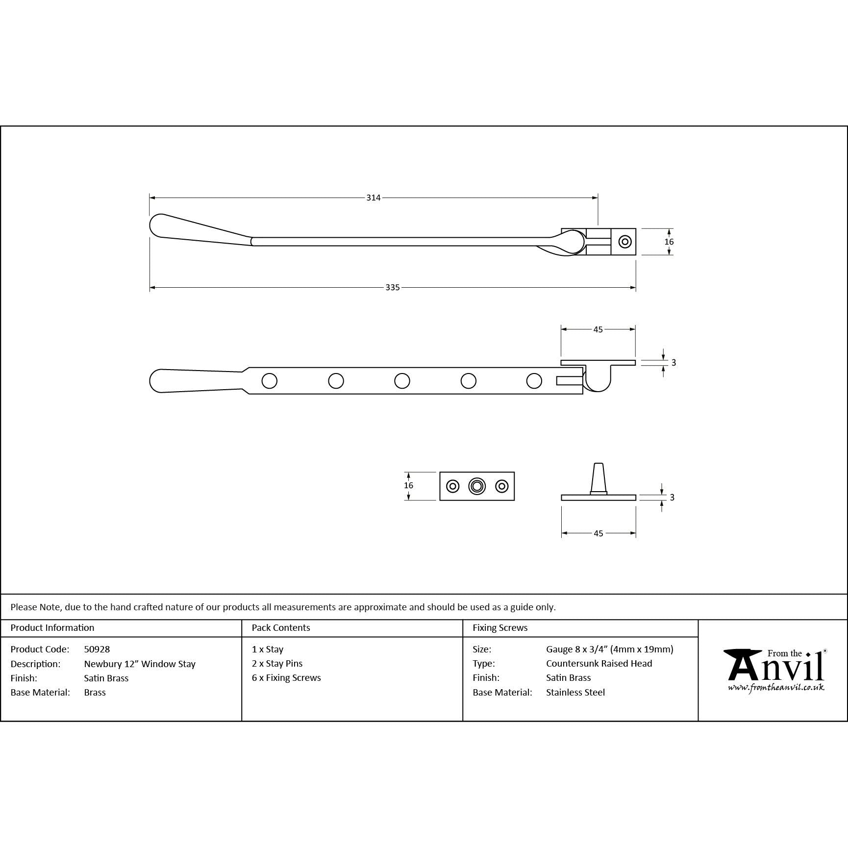 Satin Brass 12" Newbury Stay | From The Anvil - Stays - From The Anvil - Yester Home